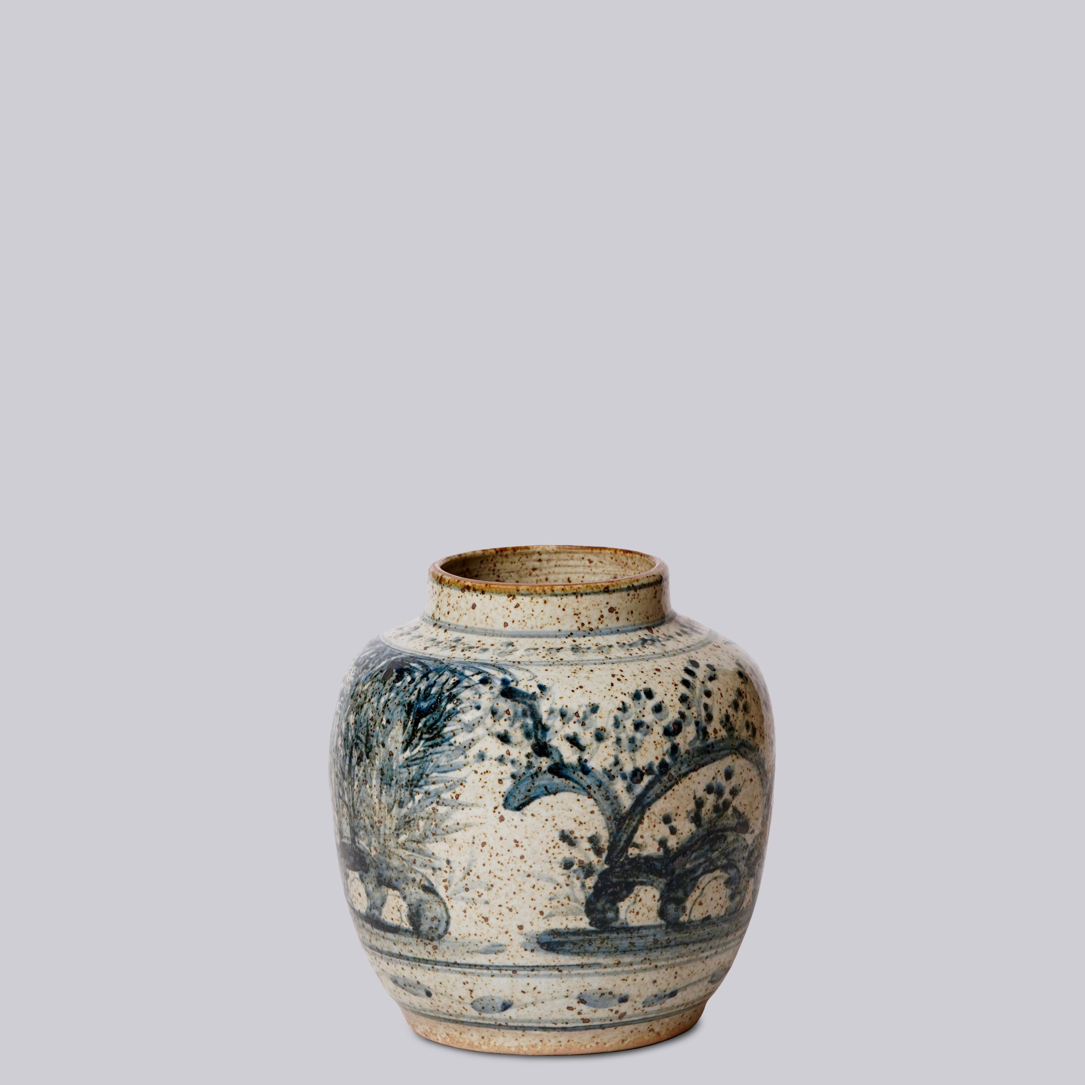 Rustic Porcelain Three Friends Small Round Vase