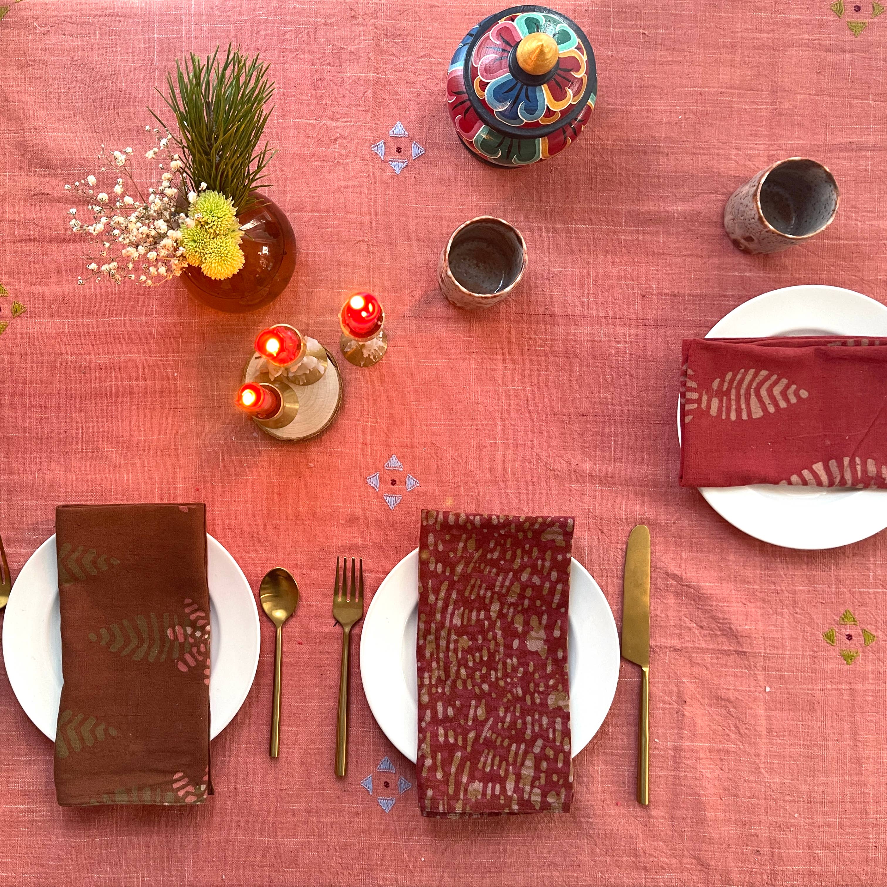 Pink Handwoven Organic Cotton Tablecloth | Indian Summer: 56"x84"