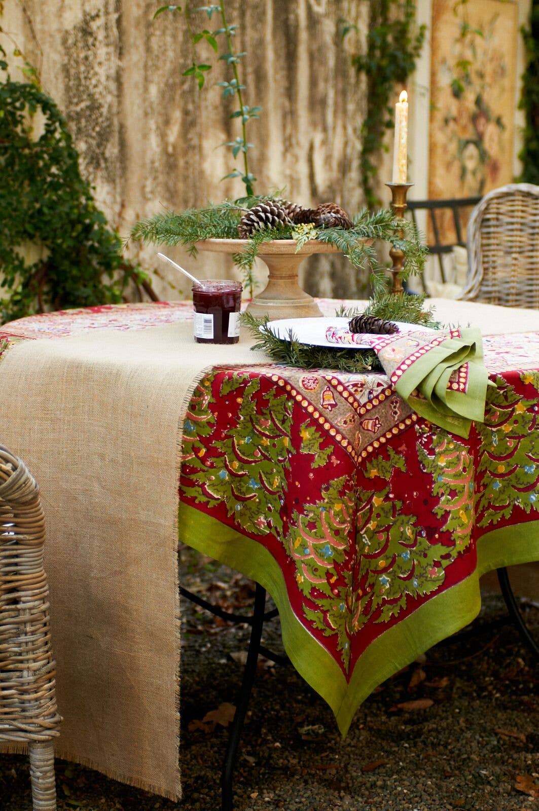 Noel Red & Green | French Tablecloths: 59" x 59"