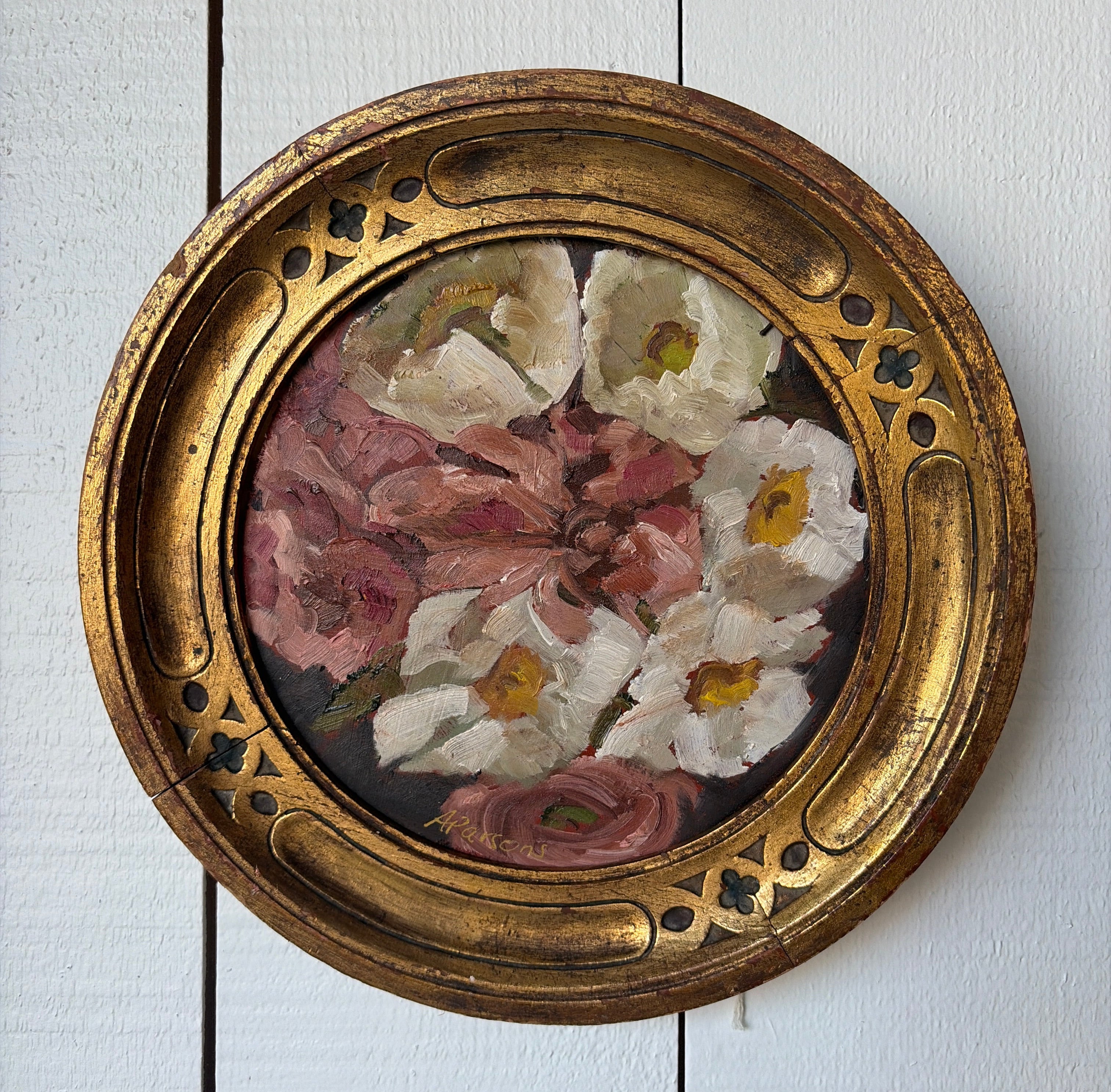 Ali Parsons, Flowers in Round Brass Frame 10”