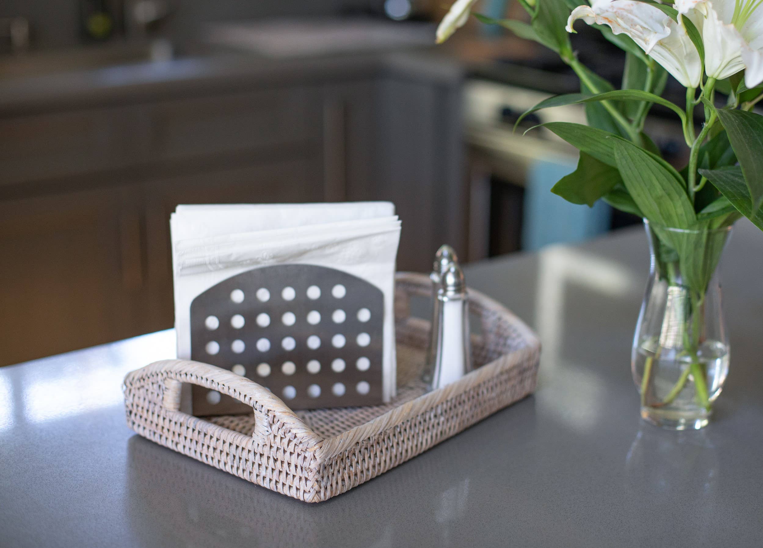 Artifacts Rattan™ Rectangular Vanity Tray With High Handles: Tudor Black