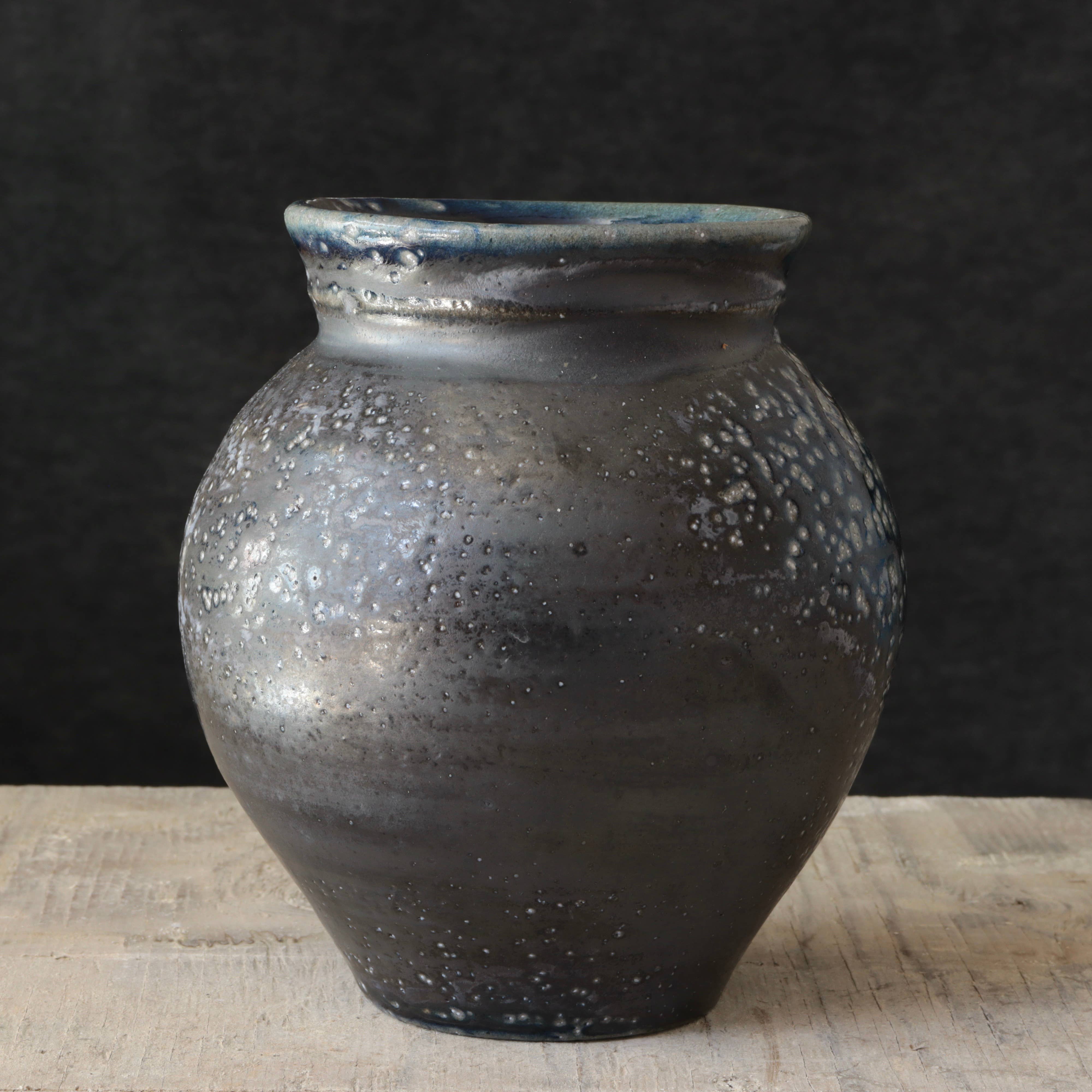 Soda Fired Vase Cobalt Blue/Black 7-8"