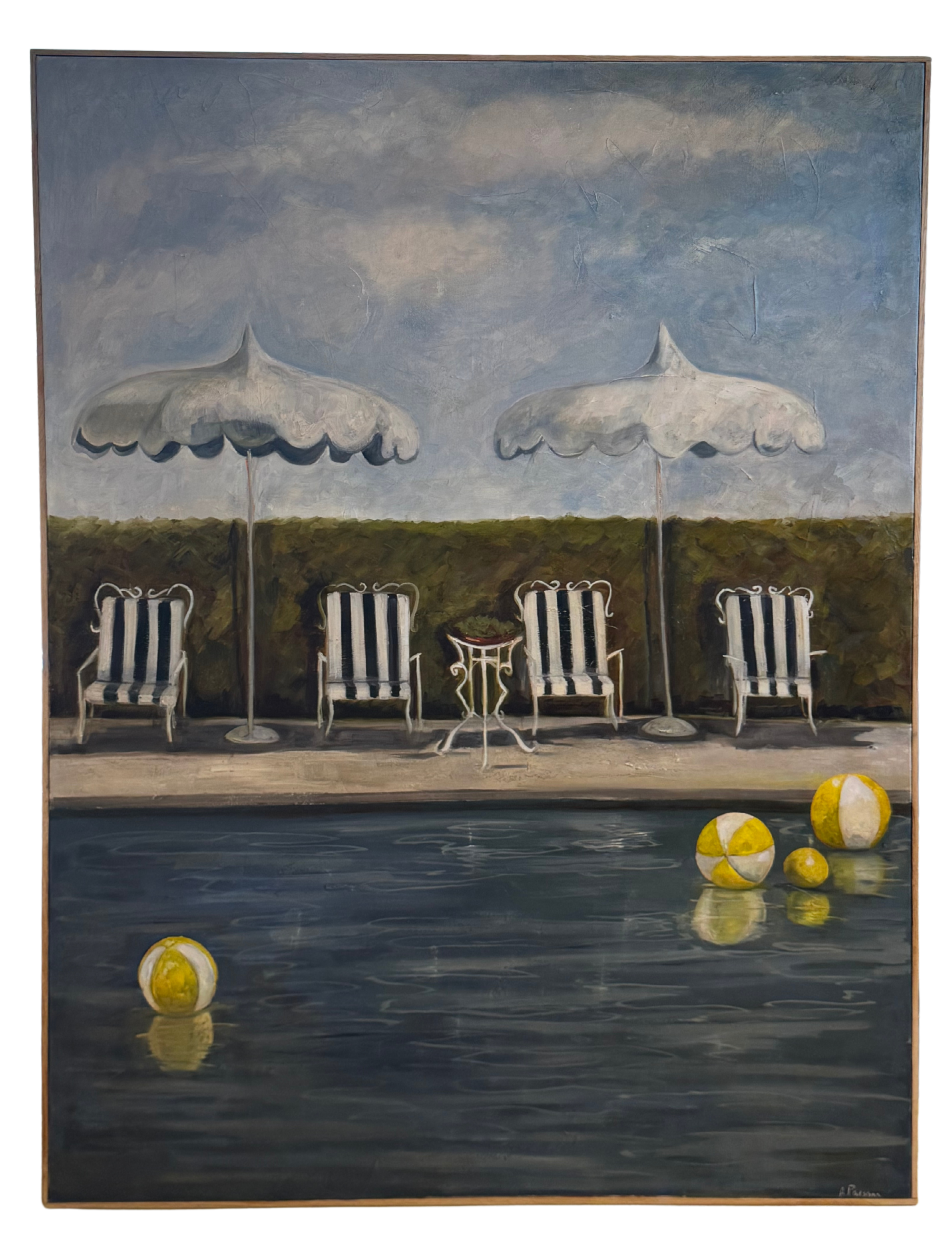 Alison Parsons, Pool Scene Black and White Chairs, 48.5” x 36.5”