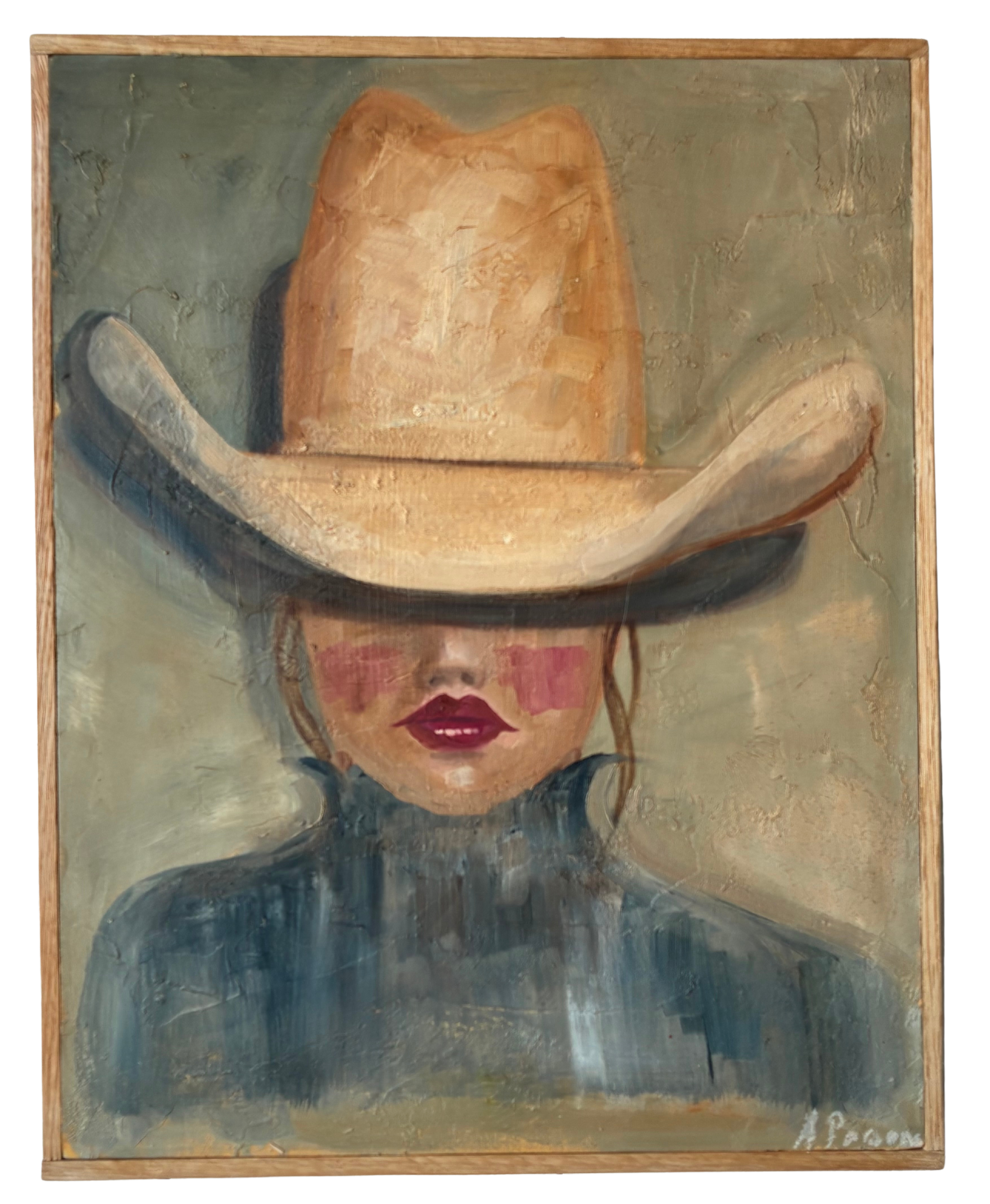 Alison Parsons, Cowgirl Blue Shirt and Cream Hat, 11” x 14”