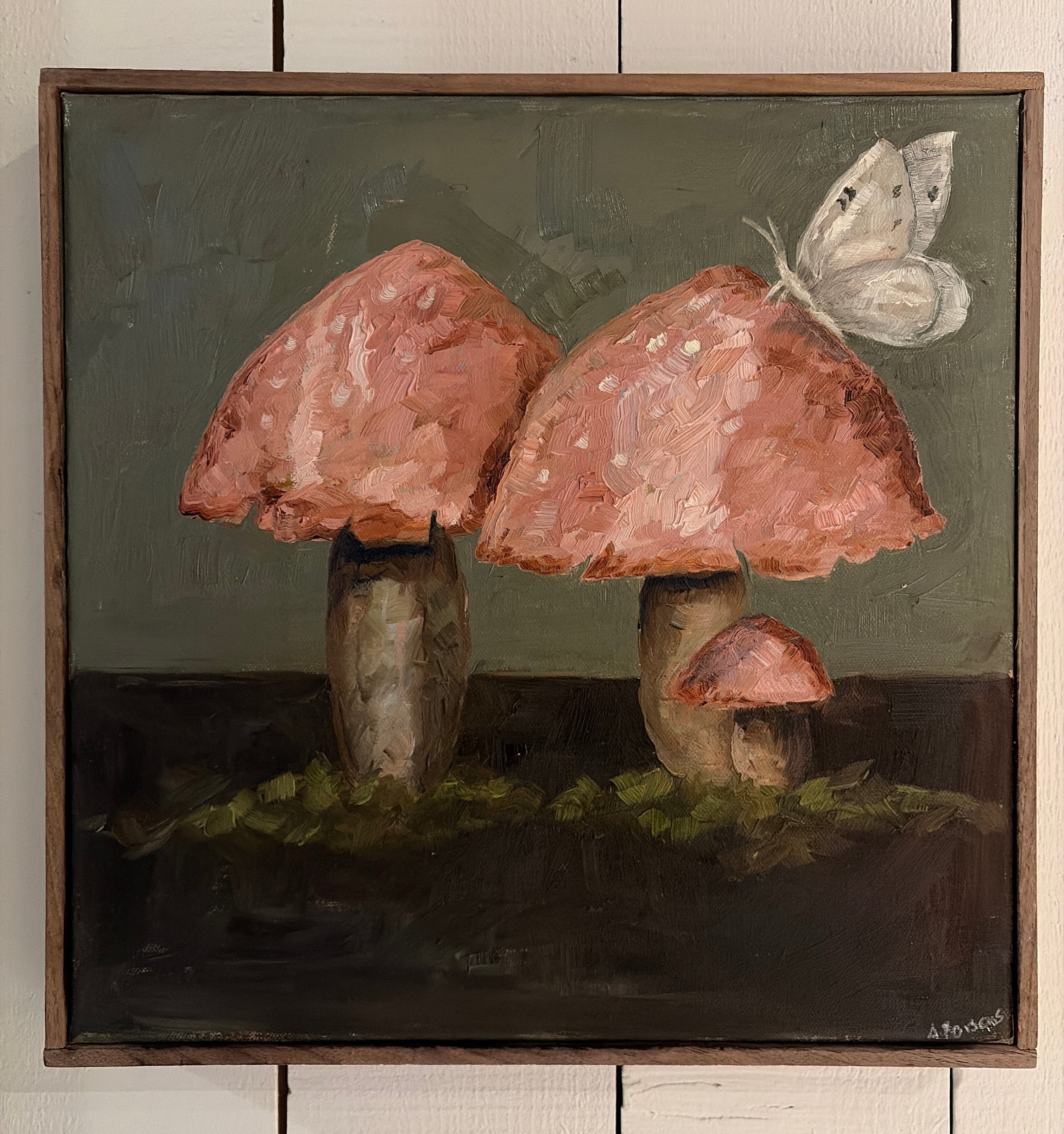 Ali Parsons, Mushroom Family with White Butterfly 14.5”x14.5”