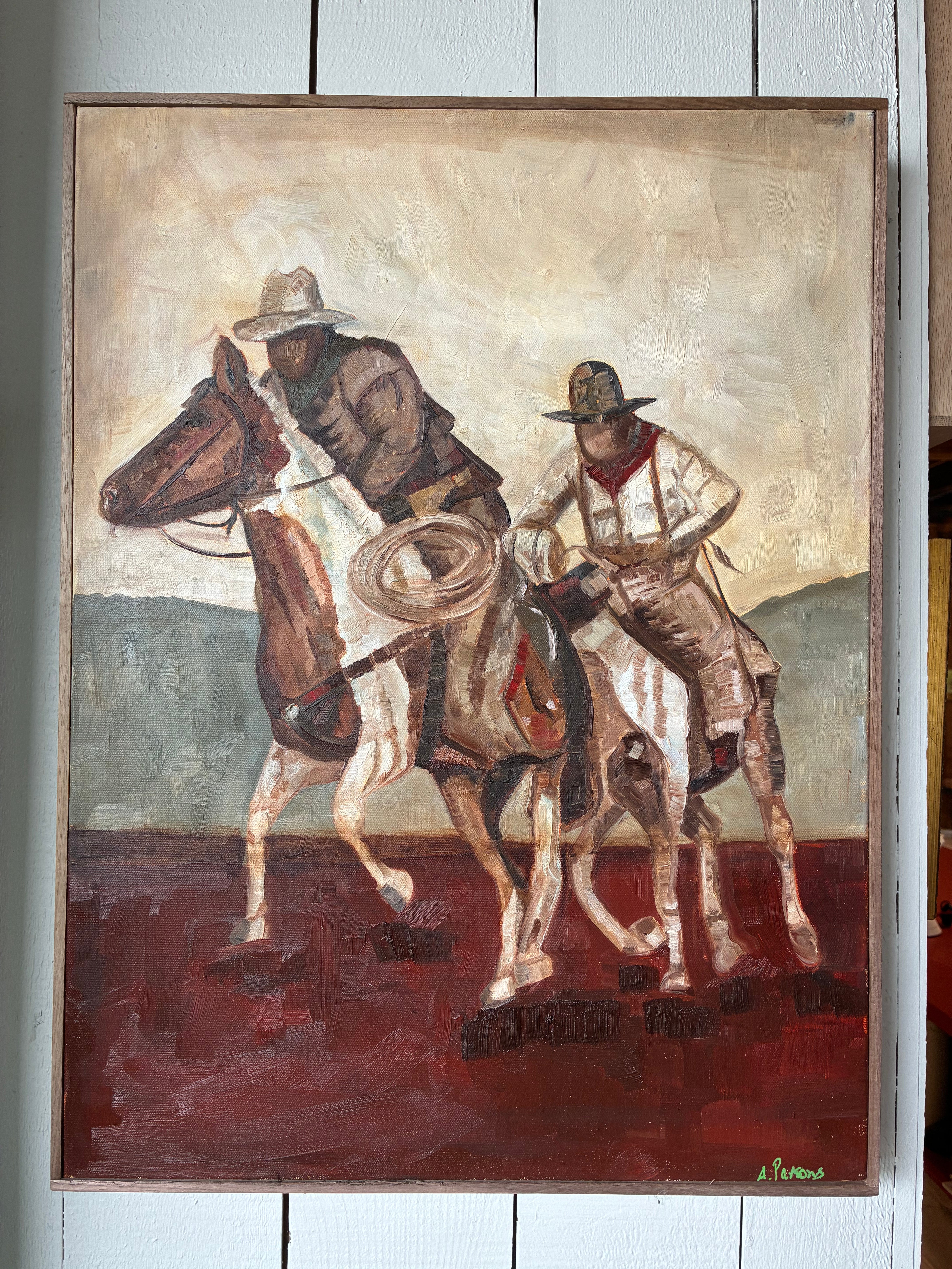 Alison Parsons Painting Two Cowboys with Lasso 24” x 18”