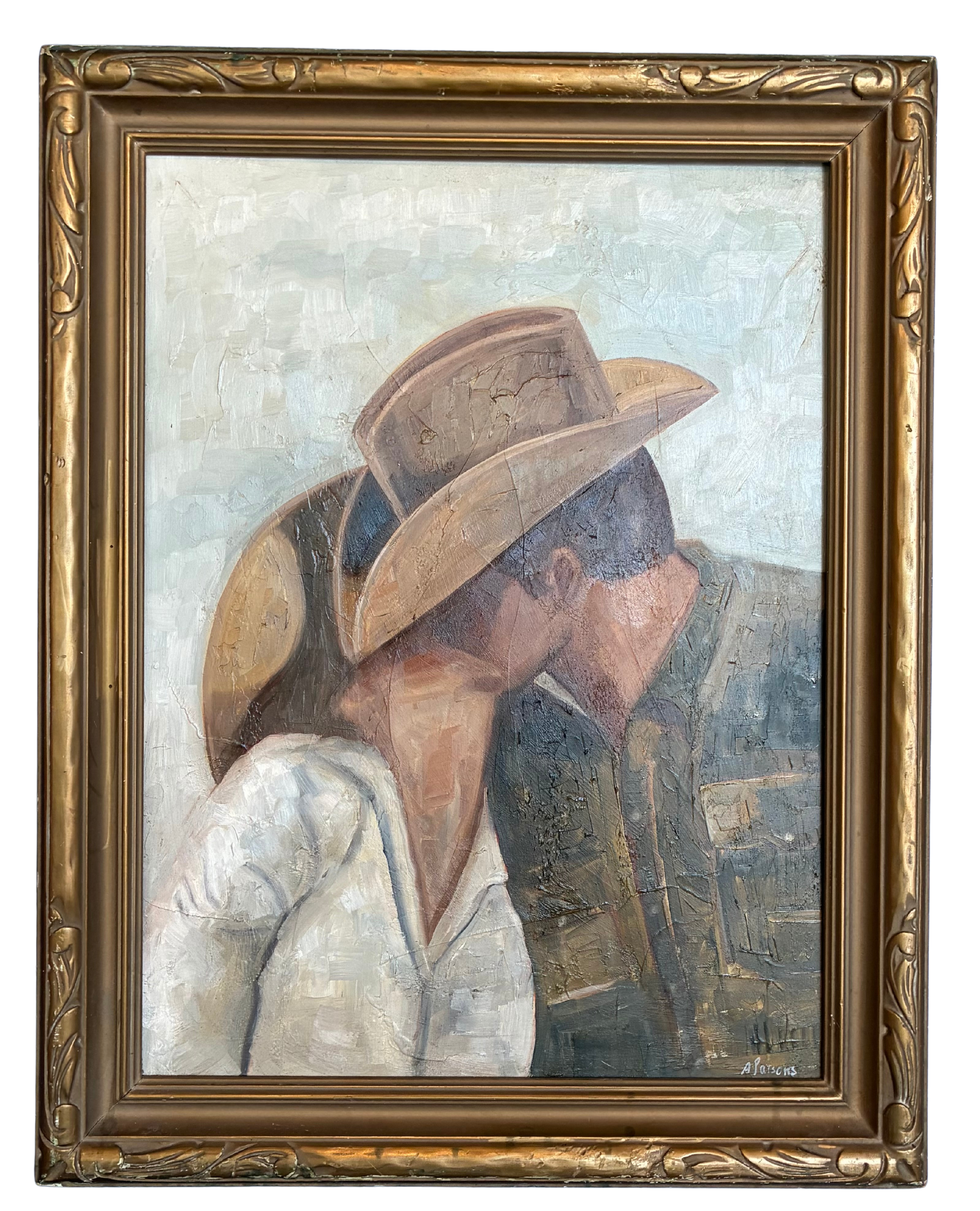 Alison Parsons, Kissing Cowboys in a Vintage Frame 22” x 28”