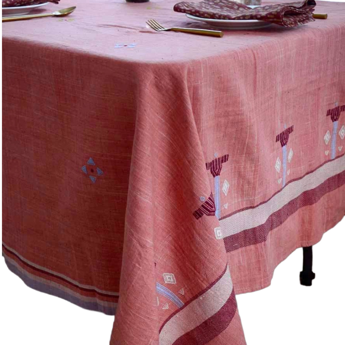 Pink Handwoven Organic Cotton Tablecloth | Indian Summer: 56"x84"