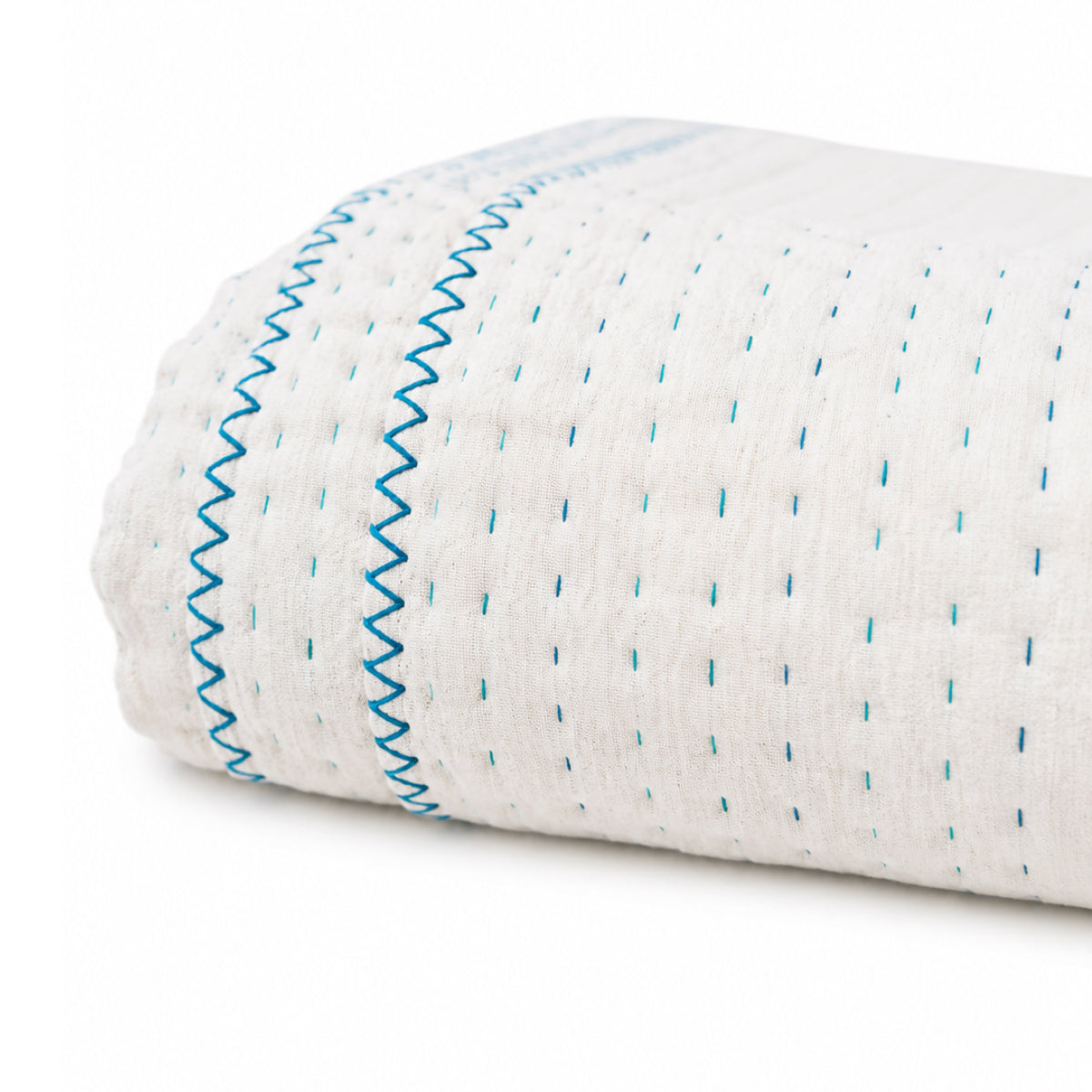 Basha Natural/Unbleached Cotton Twin Blanket: Shades of blue