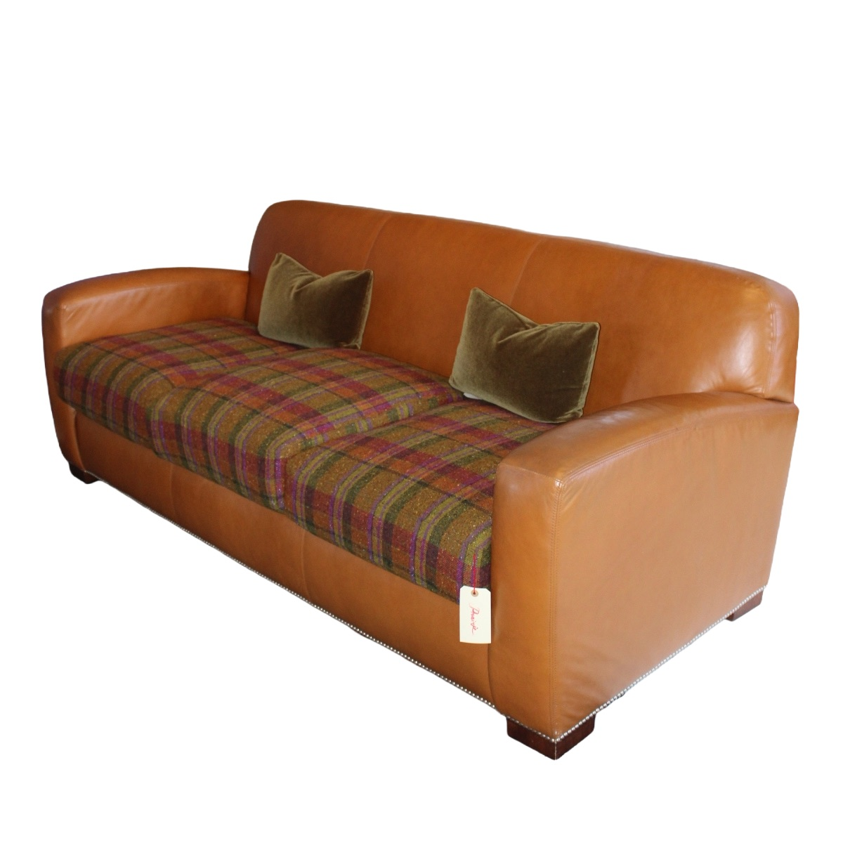 Vintage Leather Ralph Lauren Sofa with Reupholstered Cushions