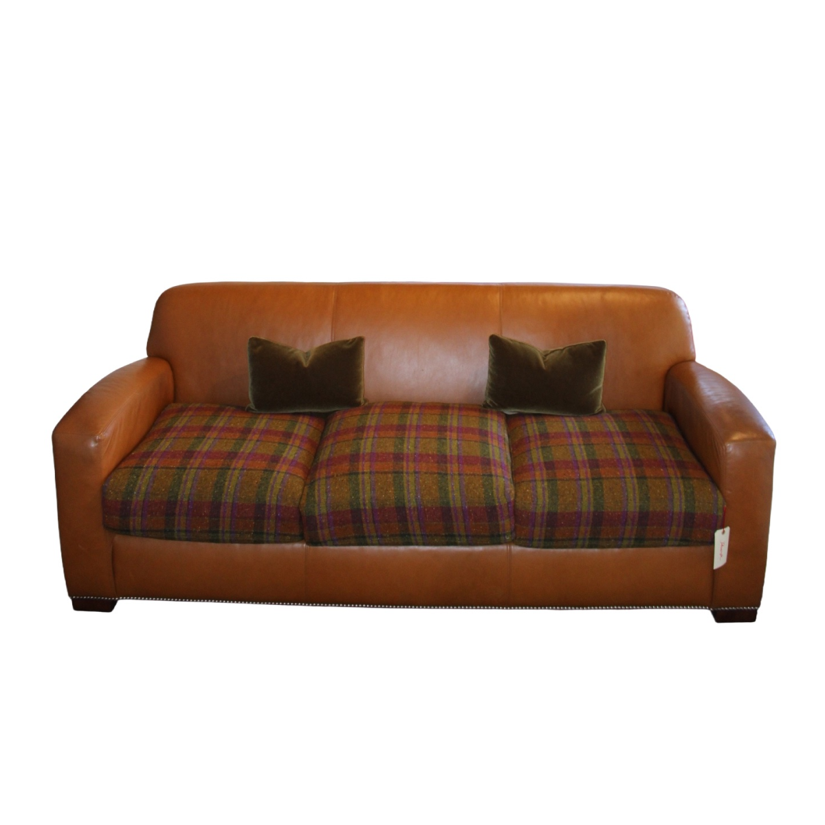 Vintage Leather Ralph Lauren Sofa with Reupholstered Cushions