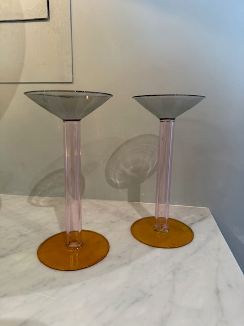 Pair of Glass Color Block Candlesticks