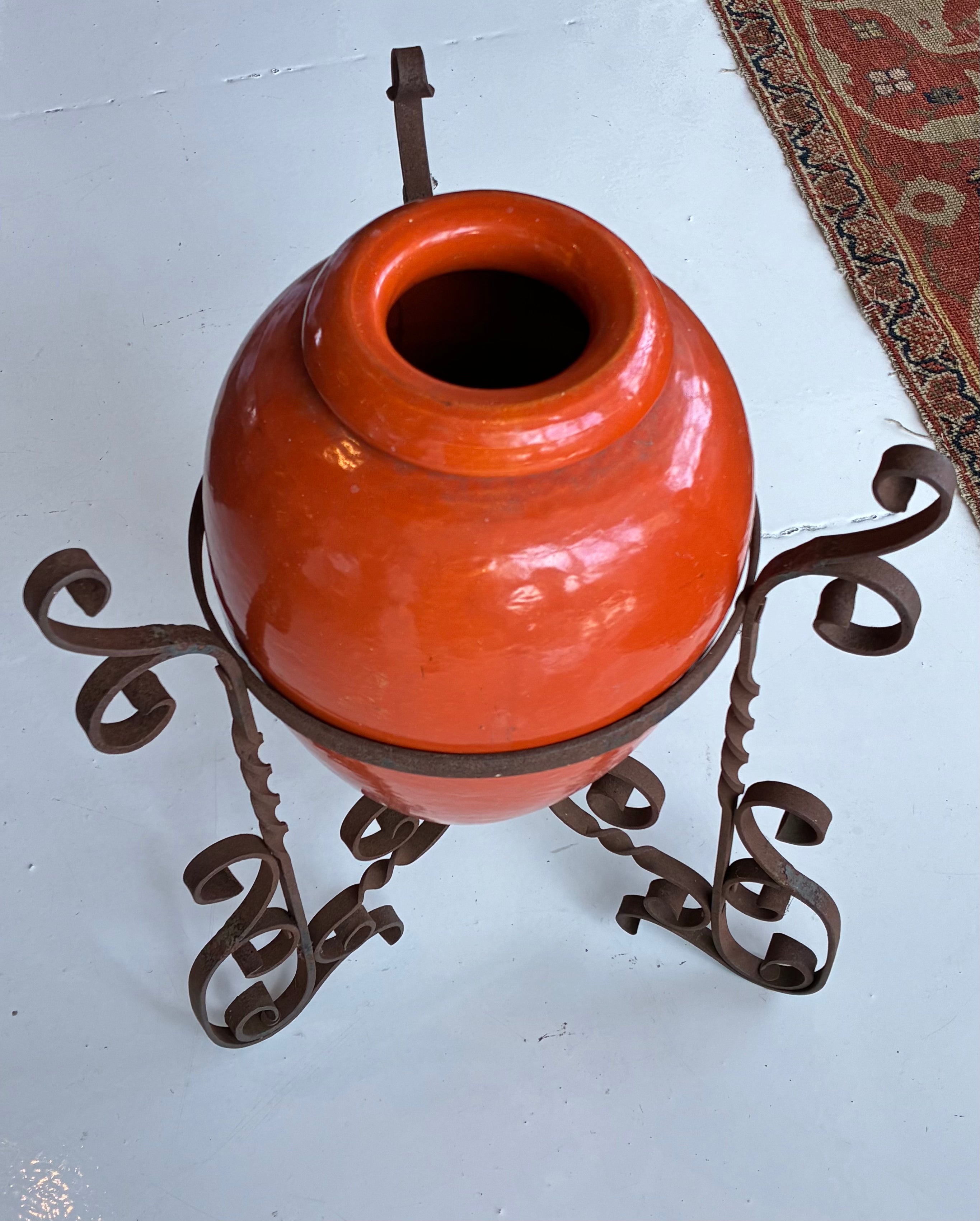 Vintage Bauer Oil Jar on an Iron Stand