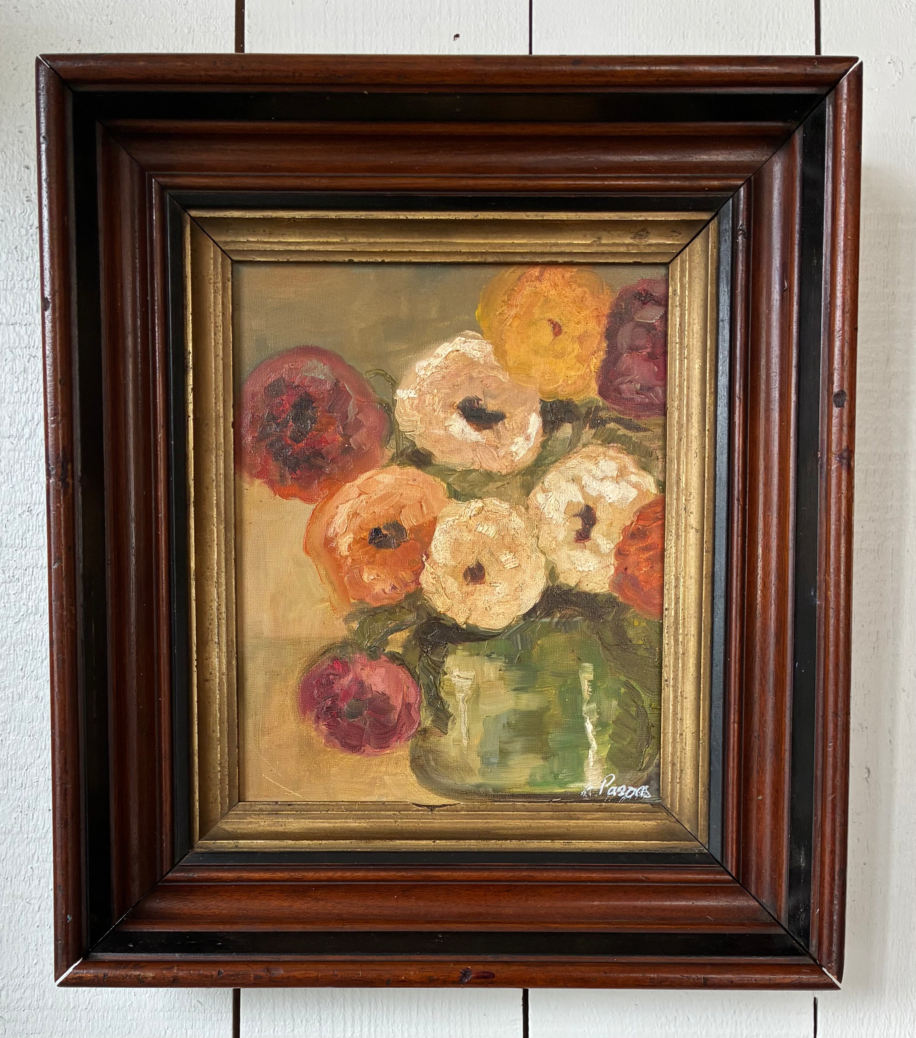 Alison Parsons, Floral Bouquet in Vintage Wood Frame