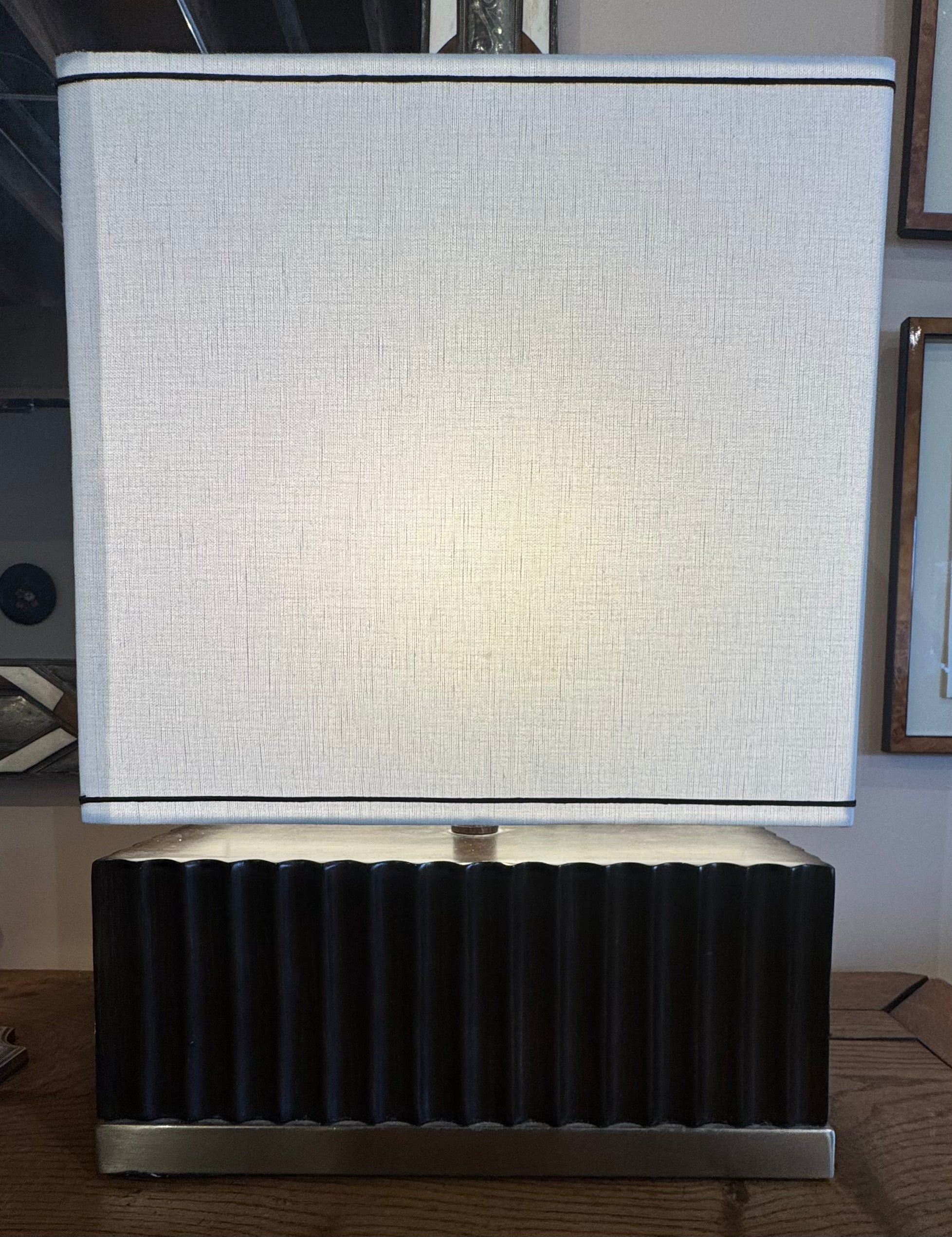 Vintage Table Lamp Square Wooden Base with White Lamp Shade