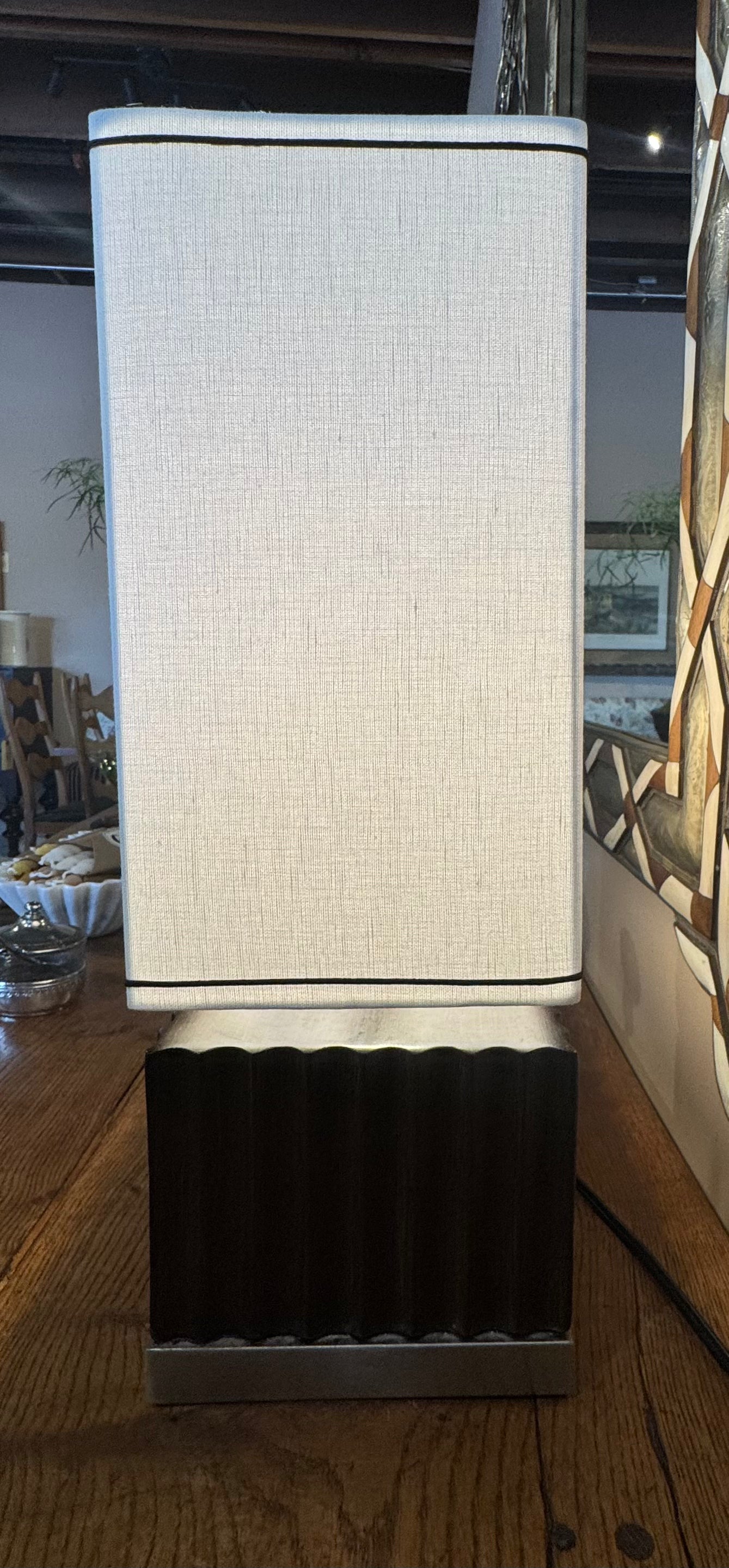 Vintage Table Lamp Square Wooden Base with White Lamp Shade
