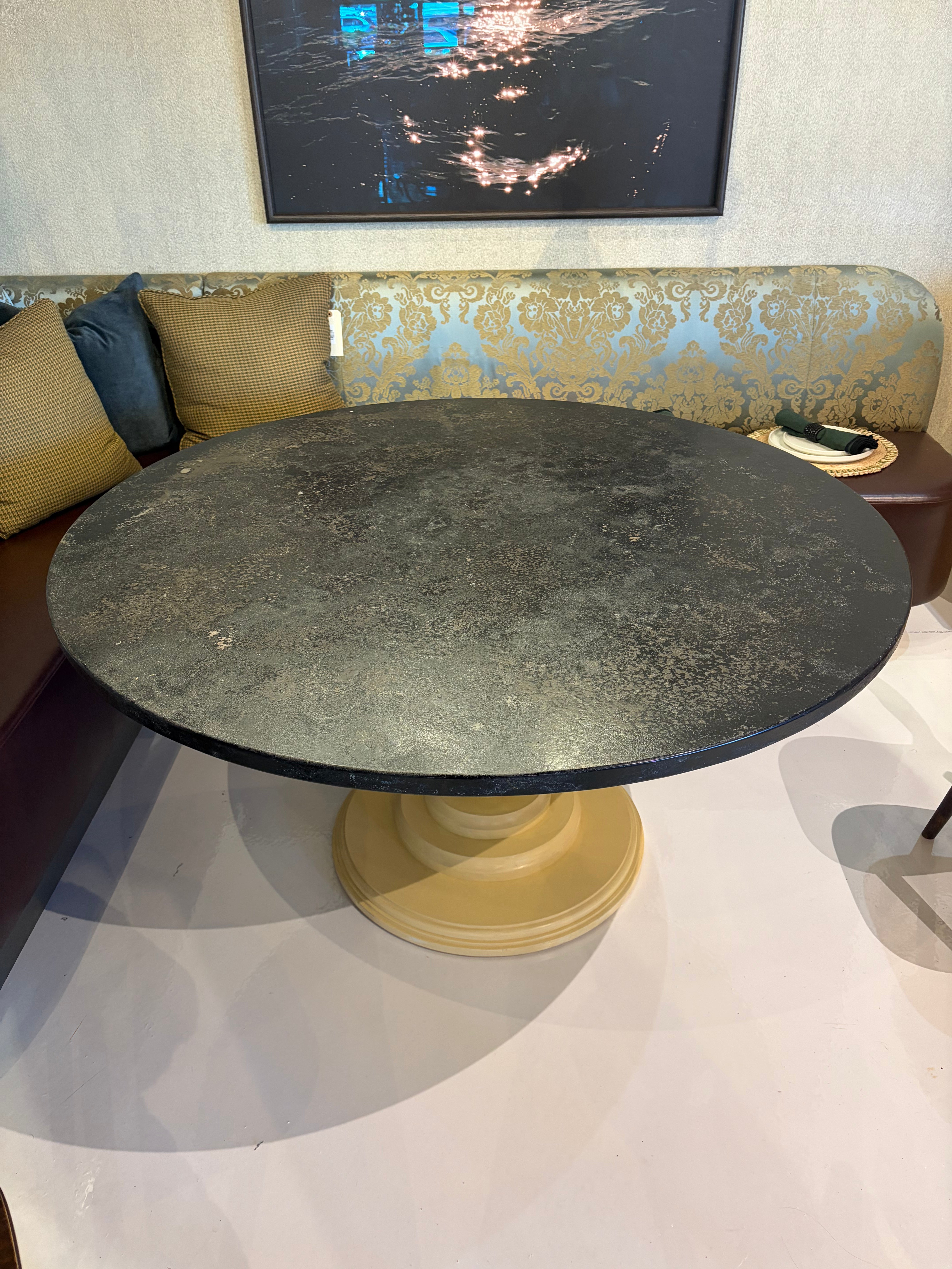 Limestone Top White Base Dining Table