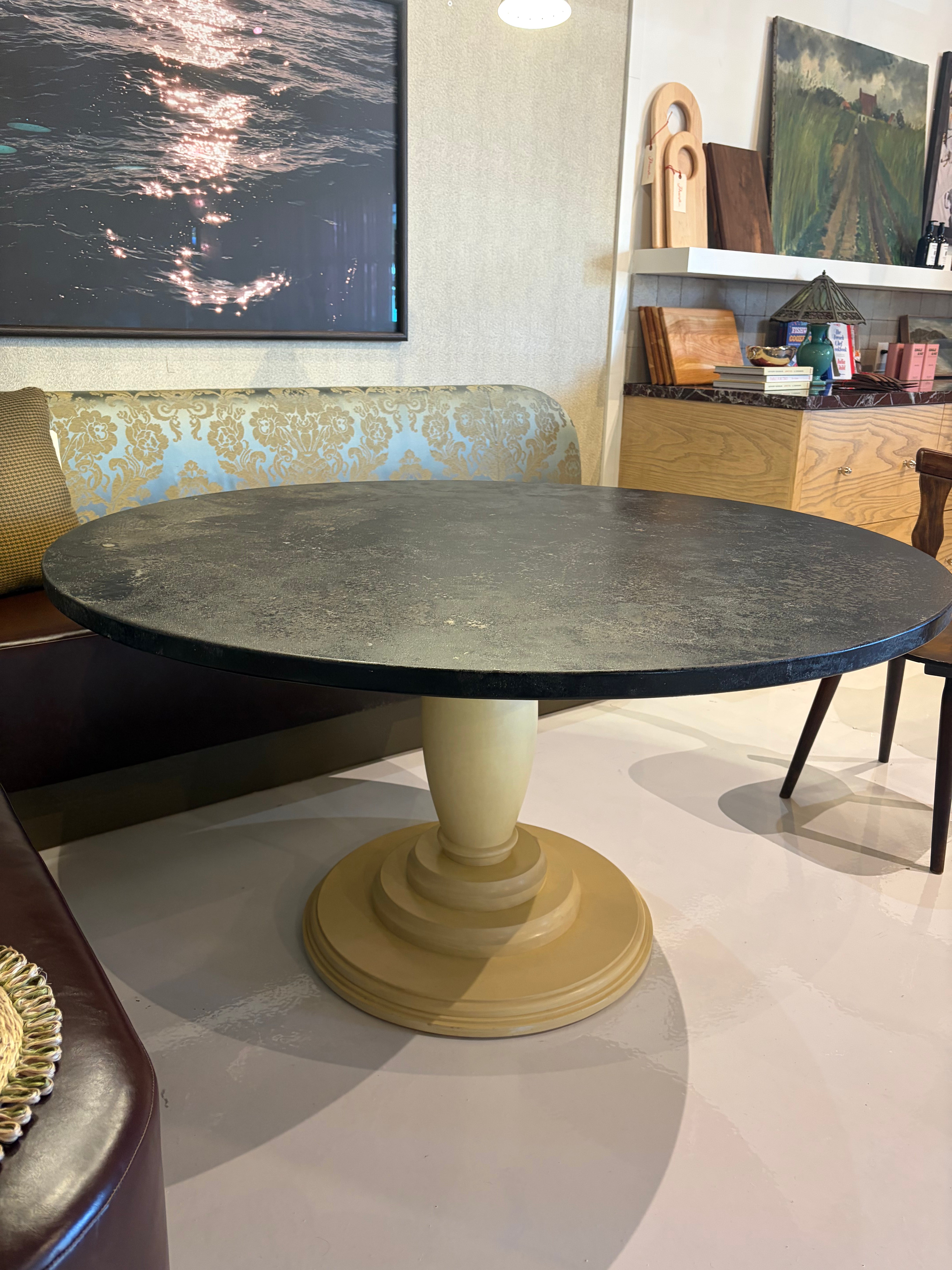 Limestone Top White Base Dining Table