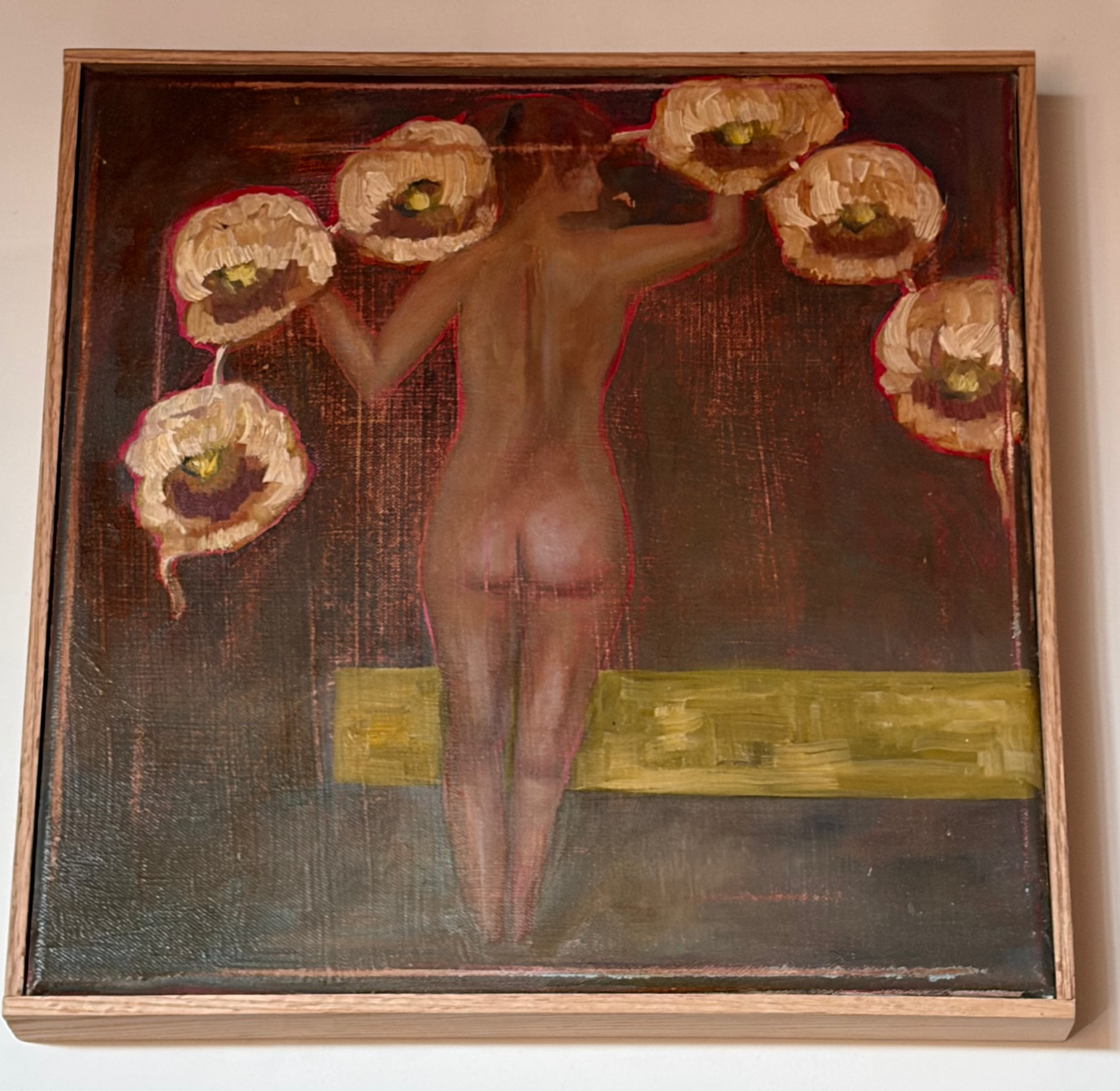 Alison Parsons, Moody Naked Flower Garland oil painting 14x14