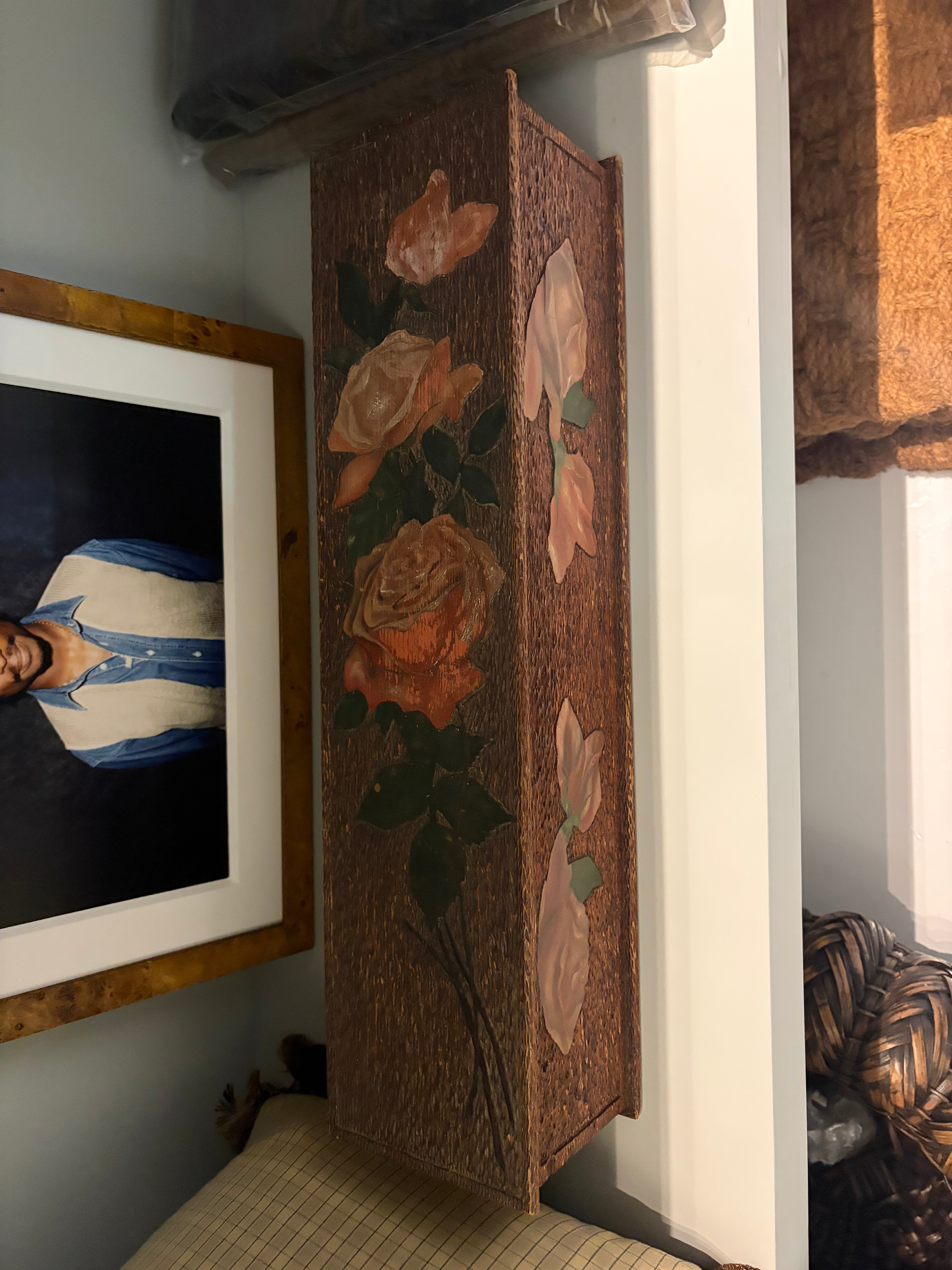 Antique Bread Box with Rose Engraving