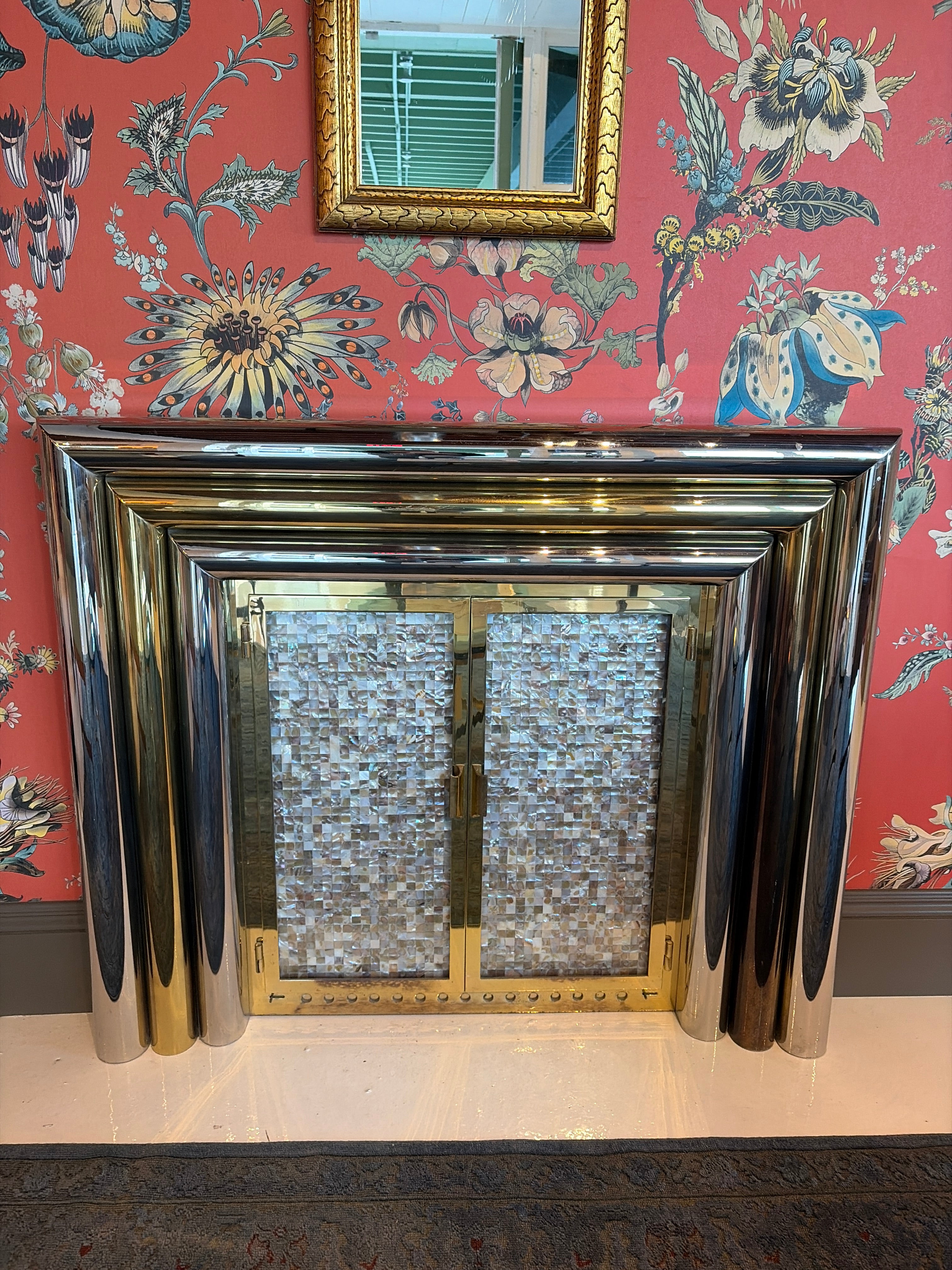 1970s Chrome & Brass Fireplace