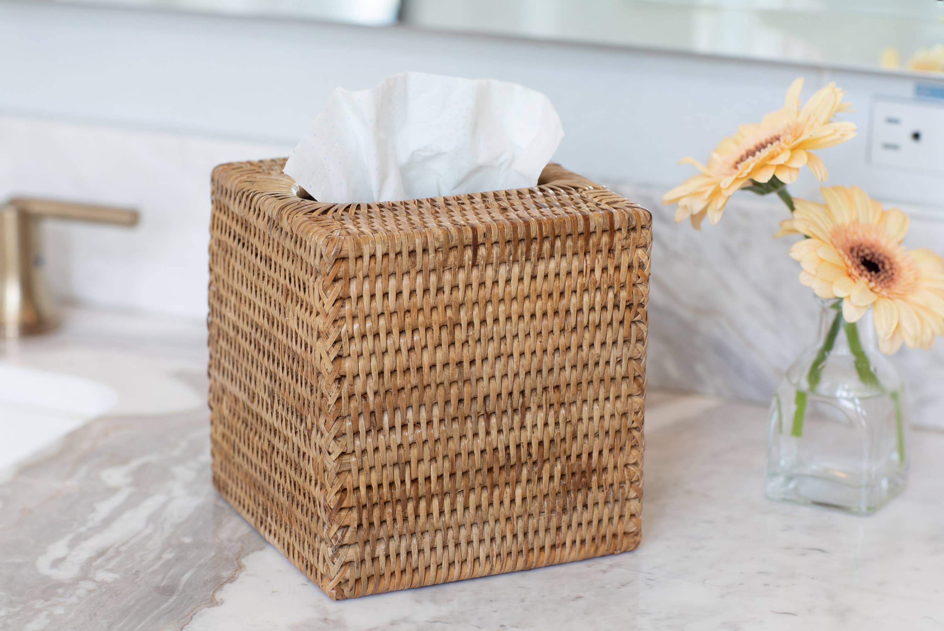 Artifacts Rattan™ Column Tissue Box Cover: Tudor Black