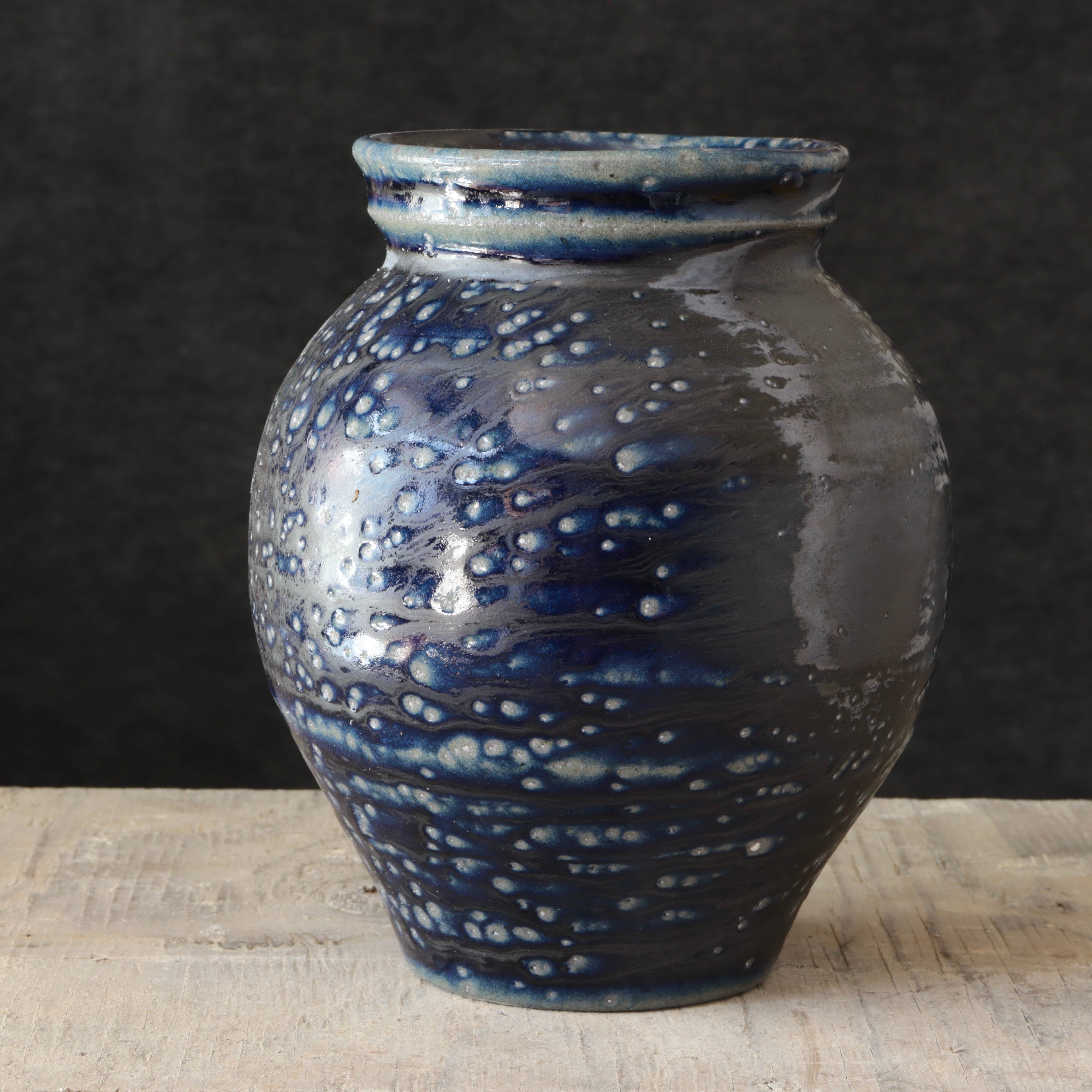 Soda Fired Vase Cobalt Blue/Black 7-8"