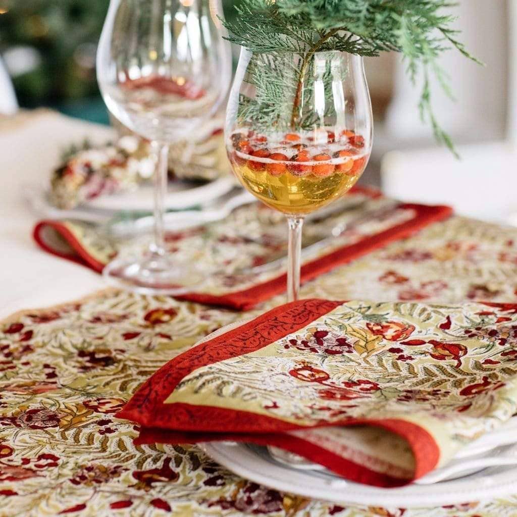 Winter Garden Red & Green | French Tablecloths: 71" x 128"
