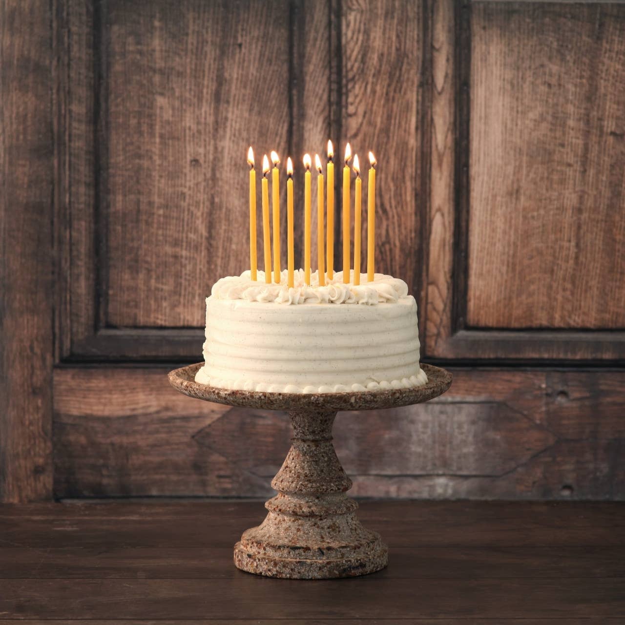 Birthday Candles – 100% Pure Beeswax – 6” Hand-Dipped: Natural (Set of 12 Candles)