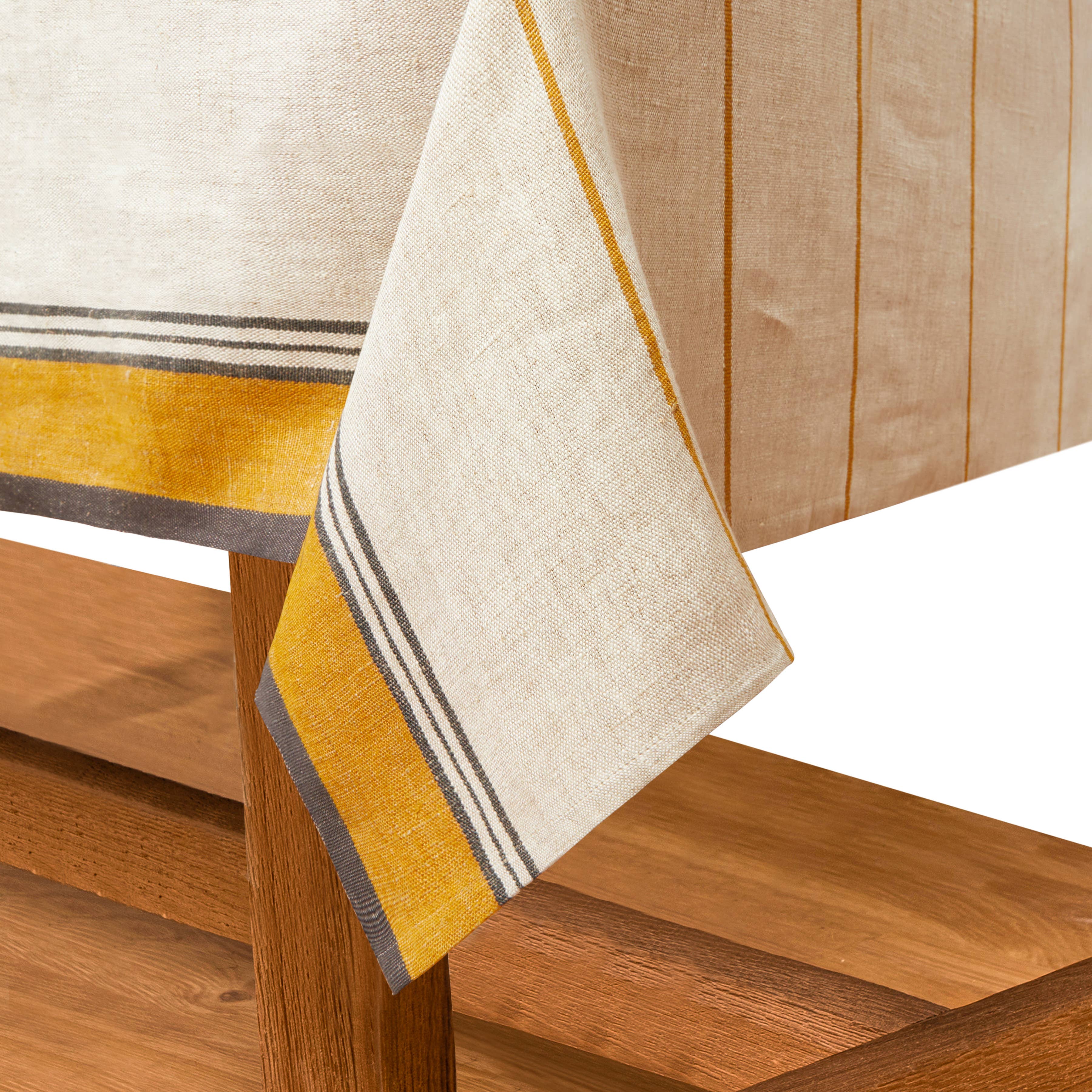 French Tablecloth Eze Ivory & Mustard: 60 x 90 - Rectangle - Seats 4-6