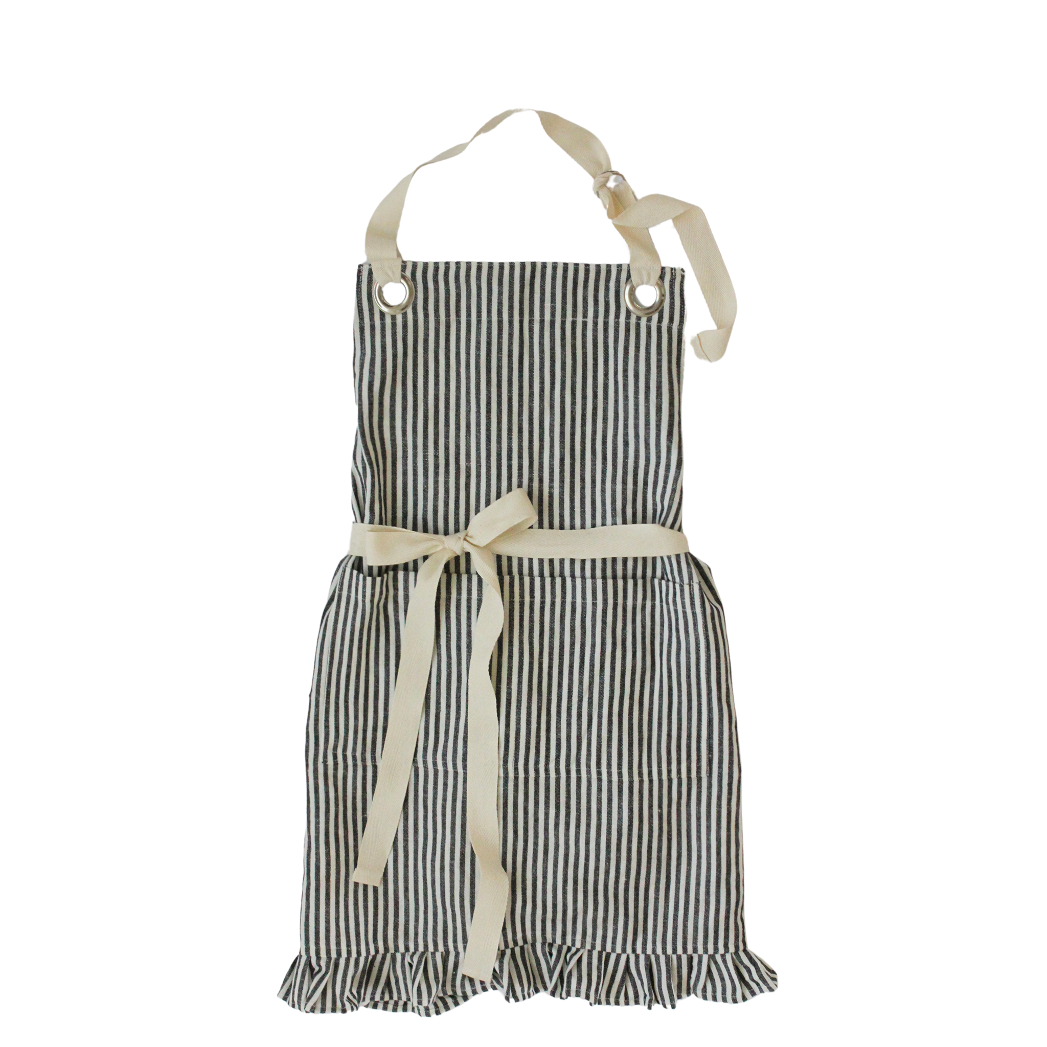 Ruffle Pin Stripe Apron: Black