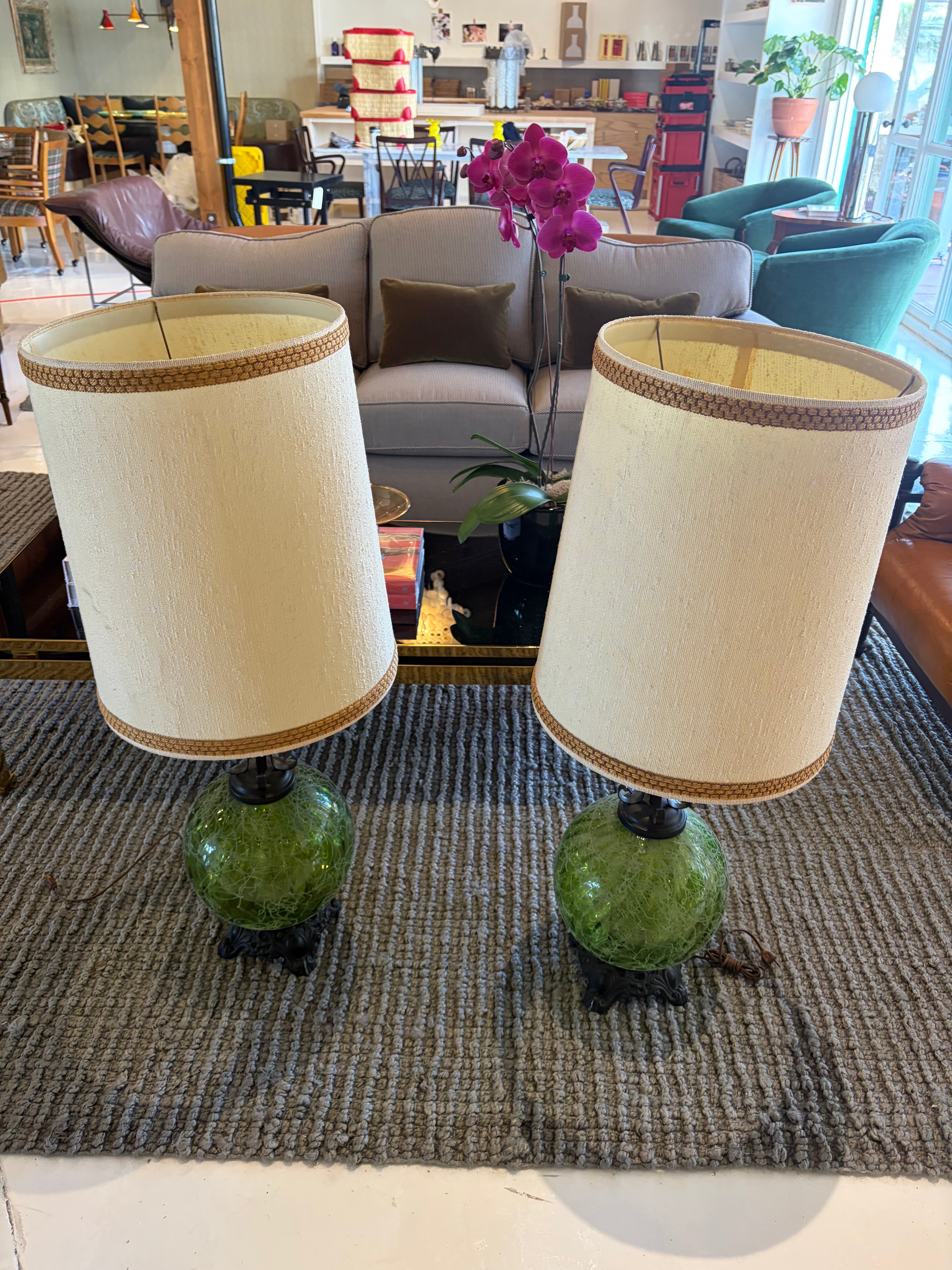 Pair of Large Green Lamps
