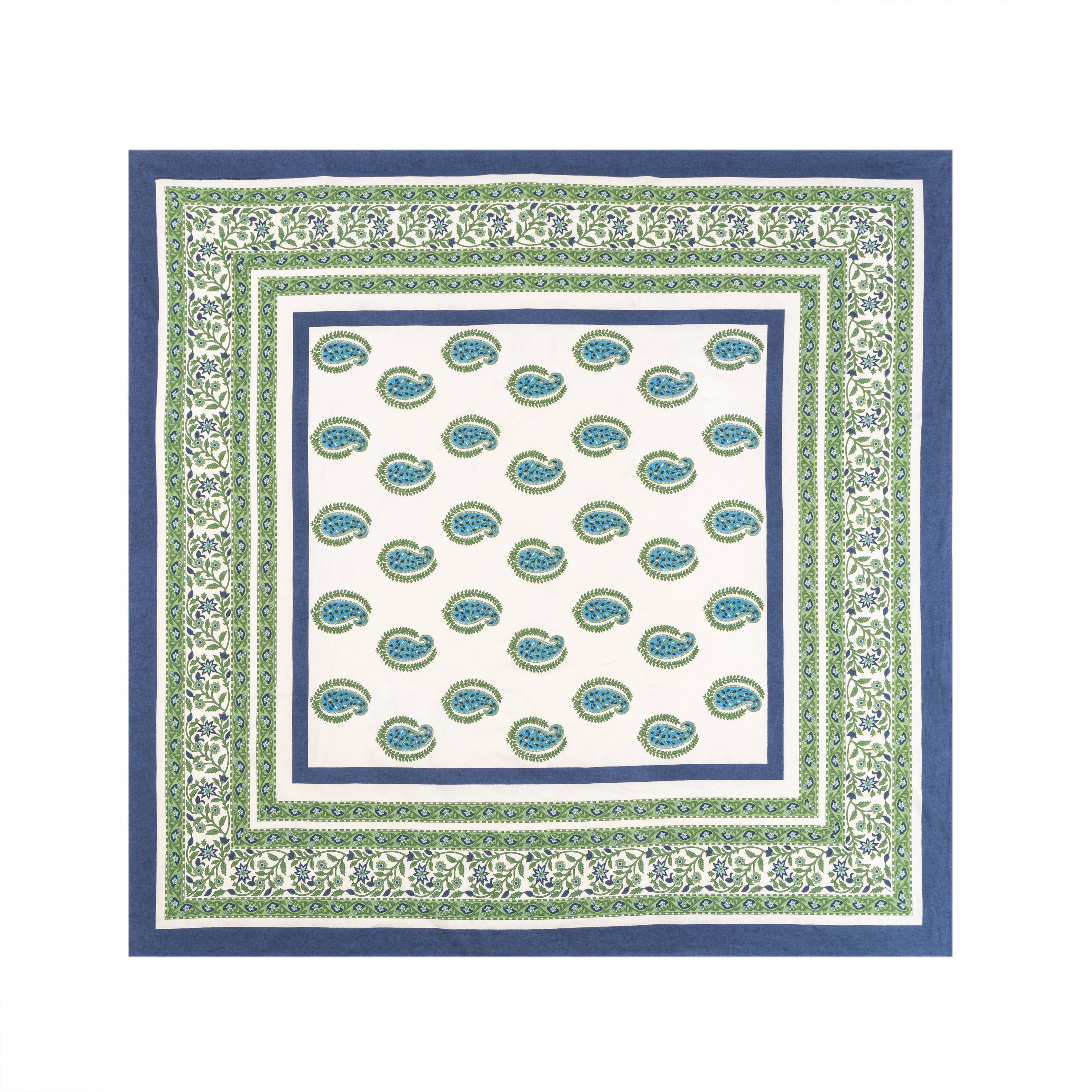Cassis Blue & Green Tablecloth: 71" x 106"