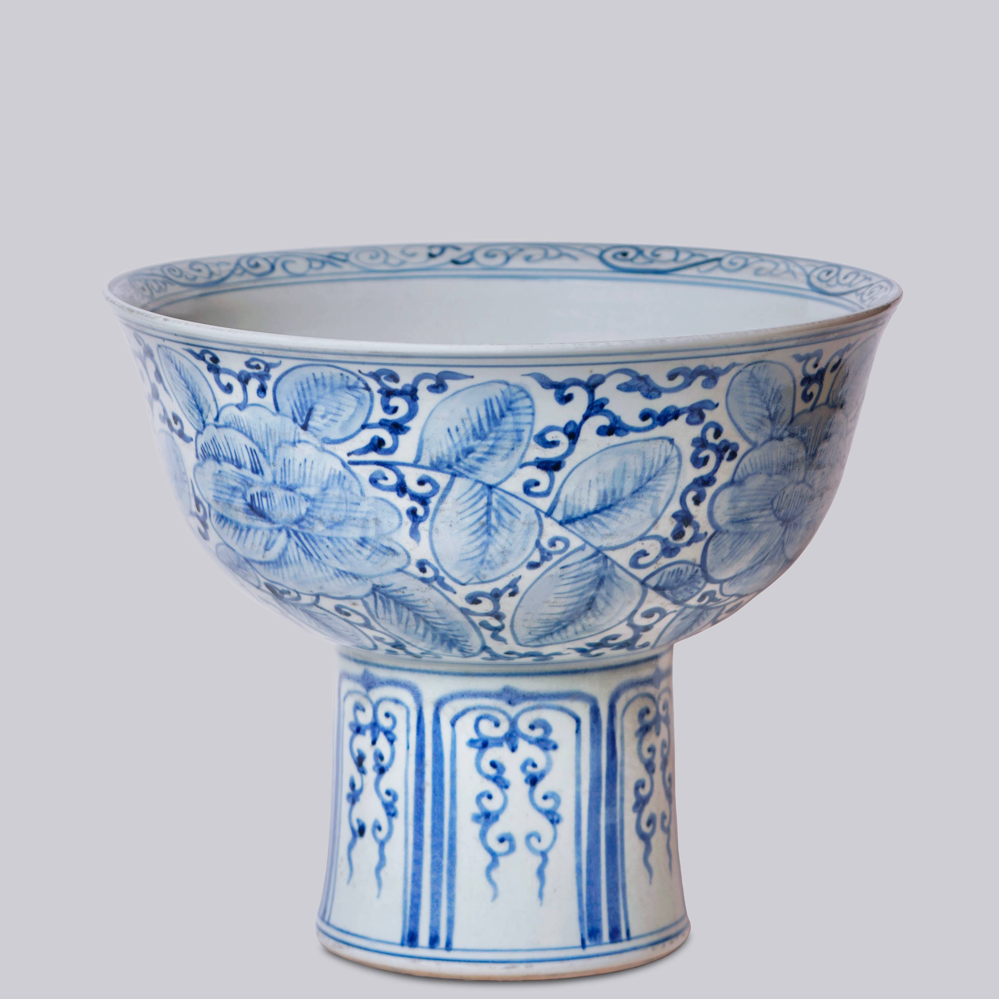 Blue and White Porcelain Rose Large Footed Bowl