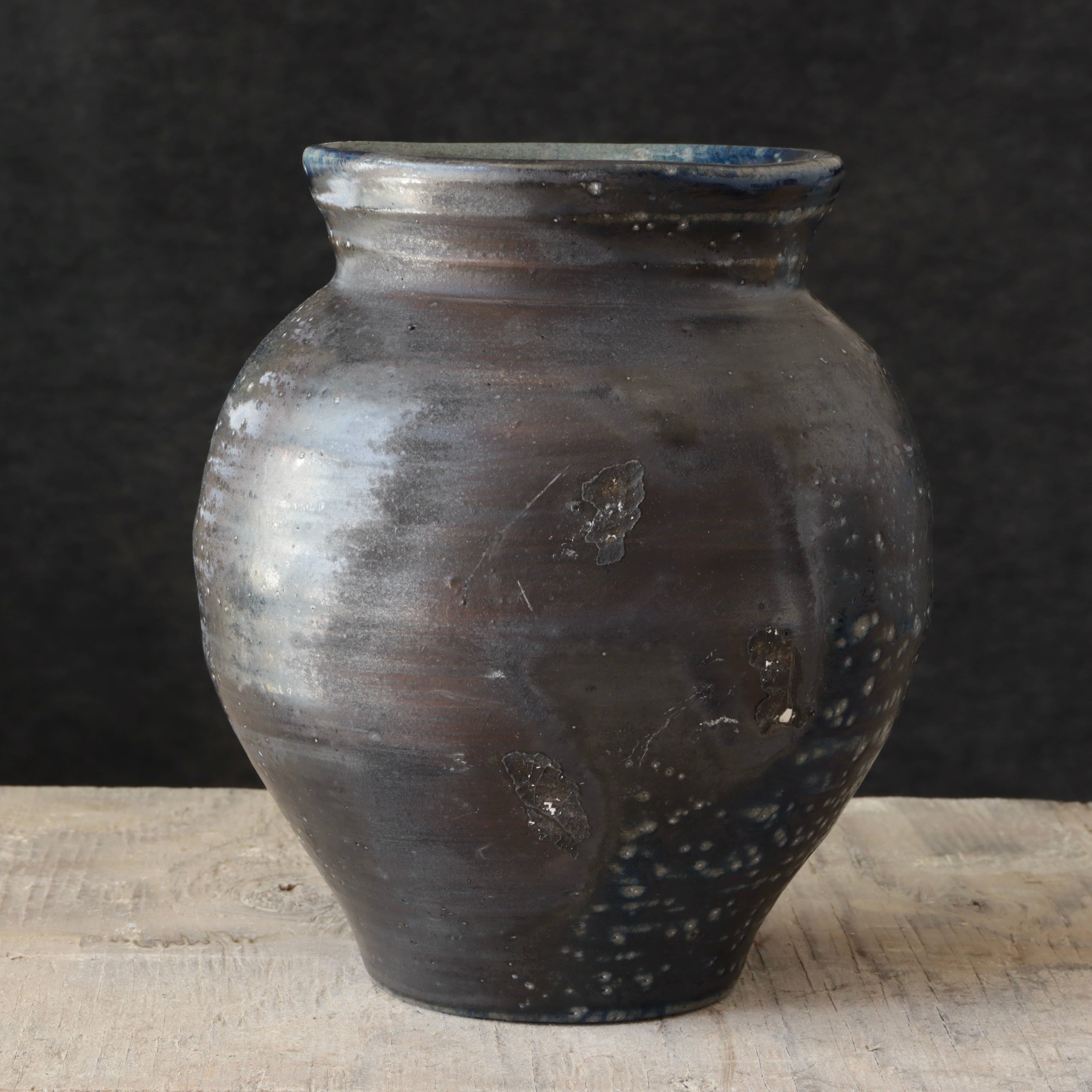 Soda Fired Vase Cobalt Blue/Black 7-8"