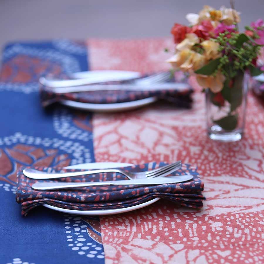 Indigo Block Print Tablecloth 56"x108"