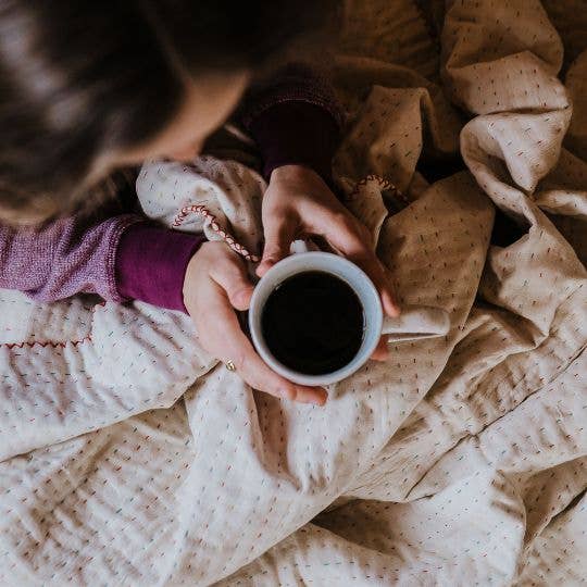 Basha Natural Kantha Throw Blanket : Primary colors