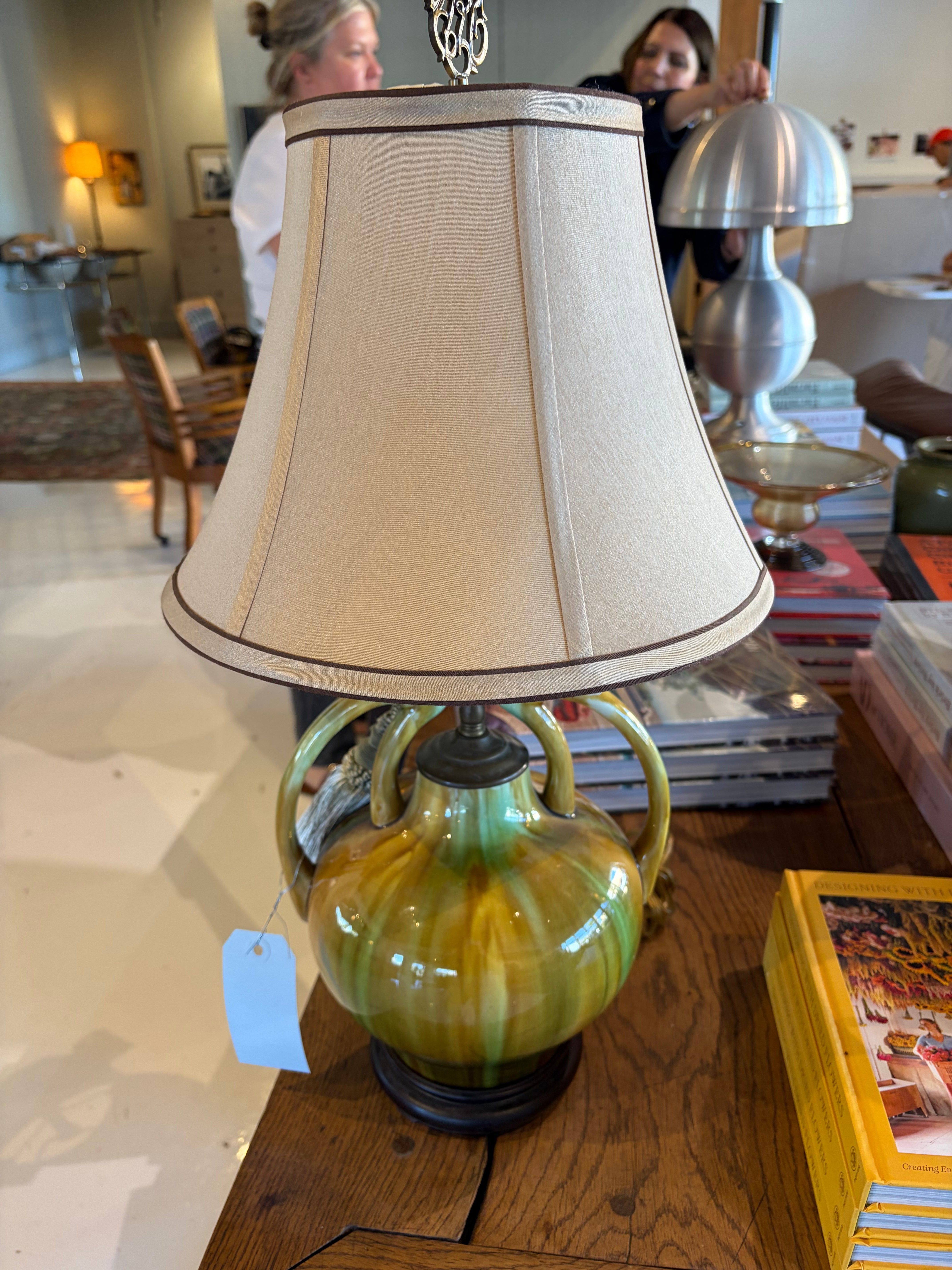 Green Pottery Lamp with Tassle