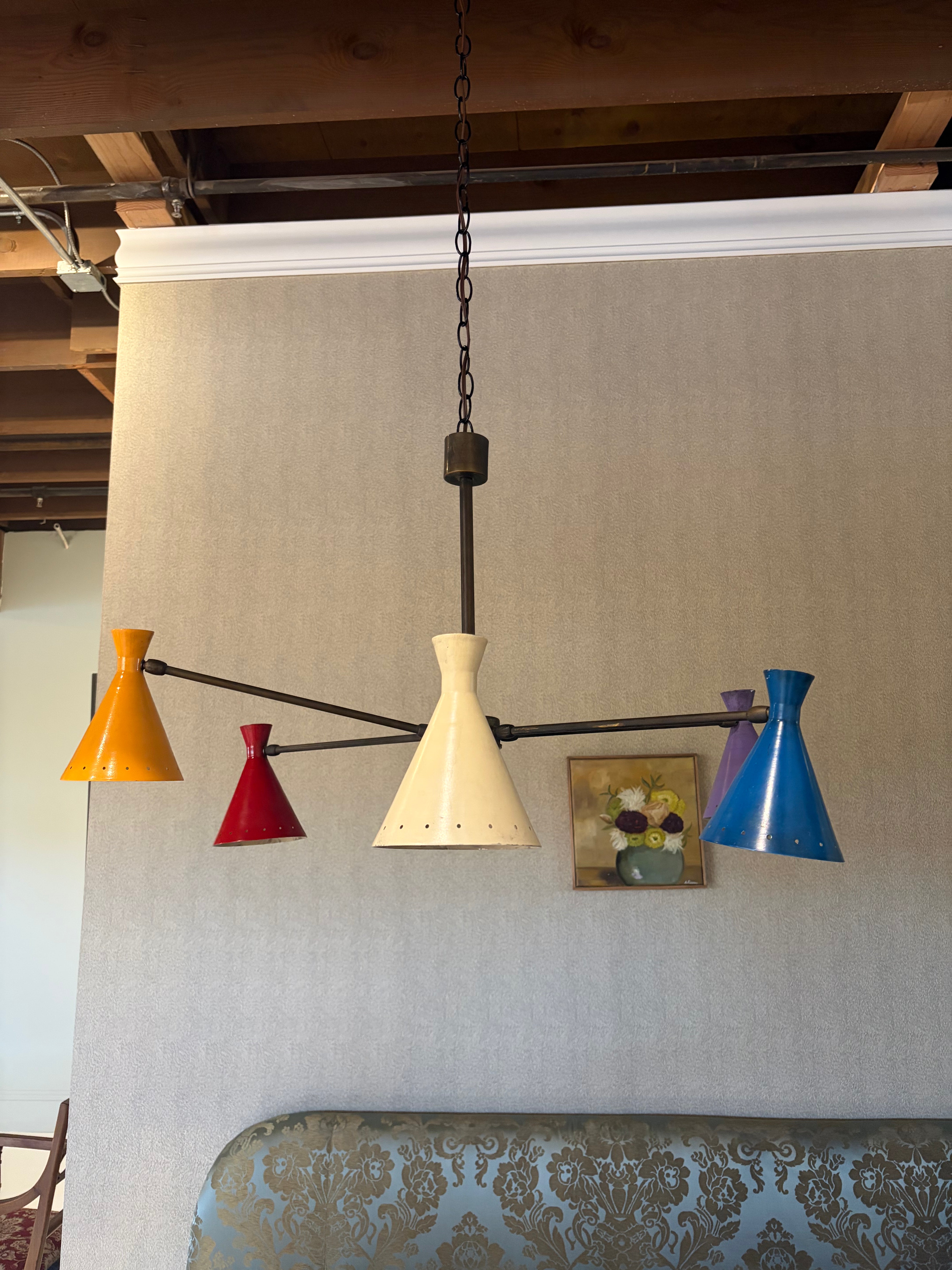 Mid Century Multi Colored Chandelier Italy 1950