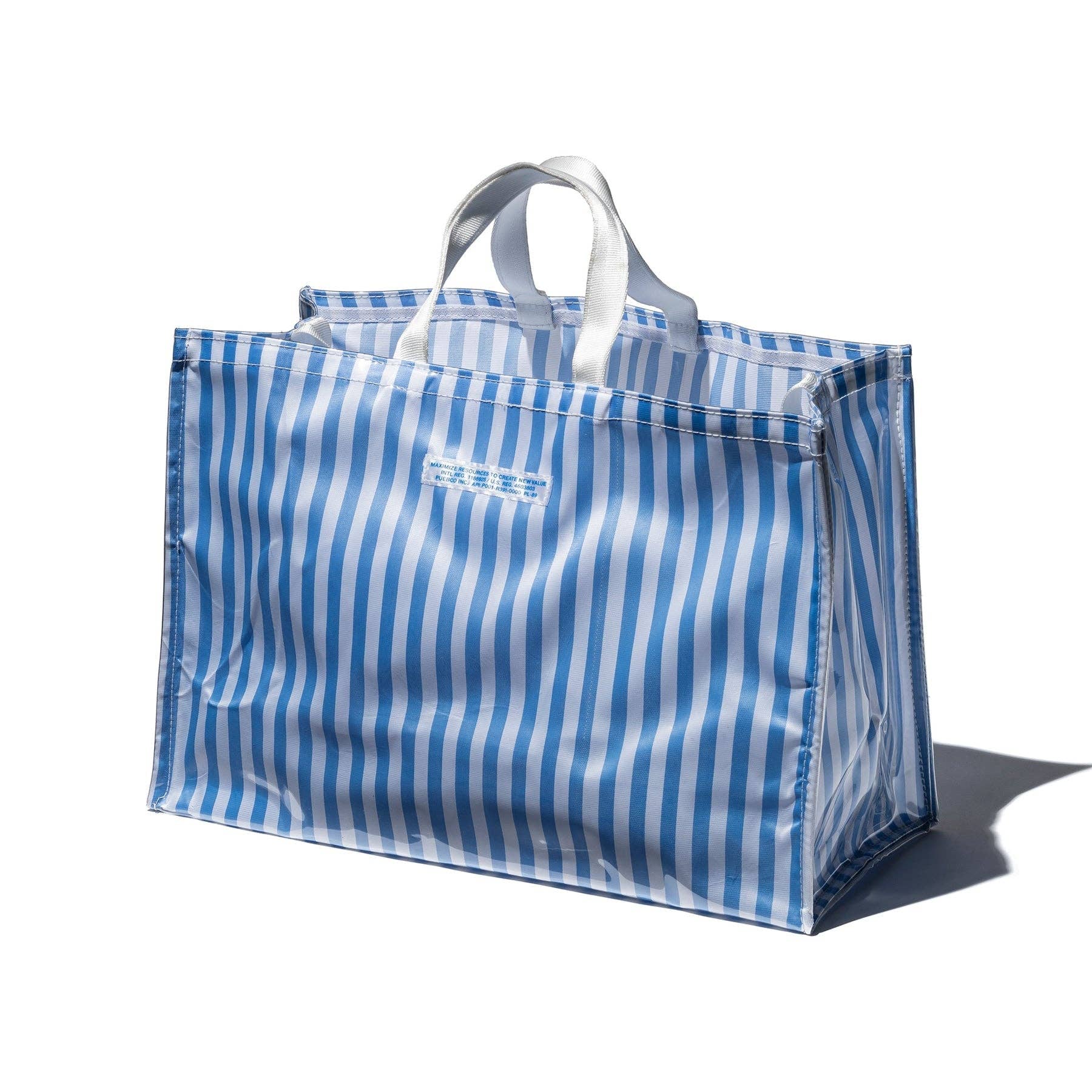 Covered School Tie Fabric Market Bag: Light Blue x White