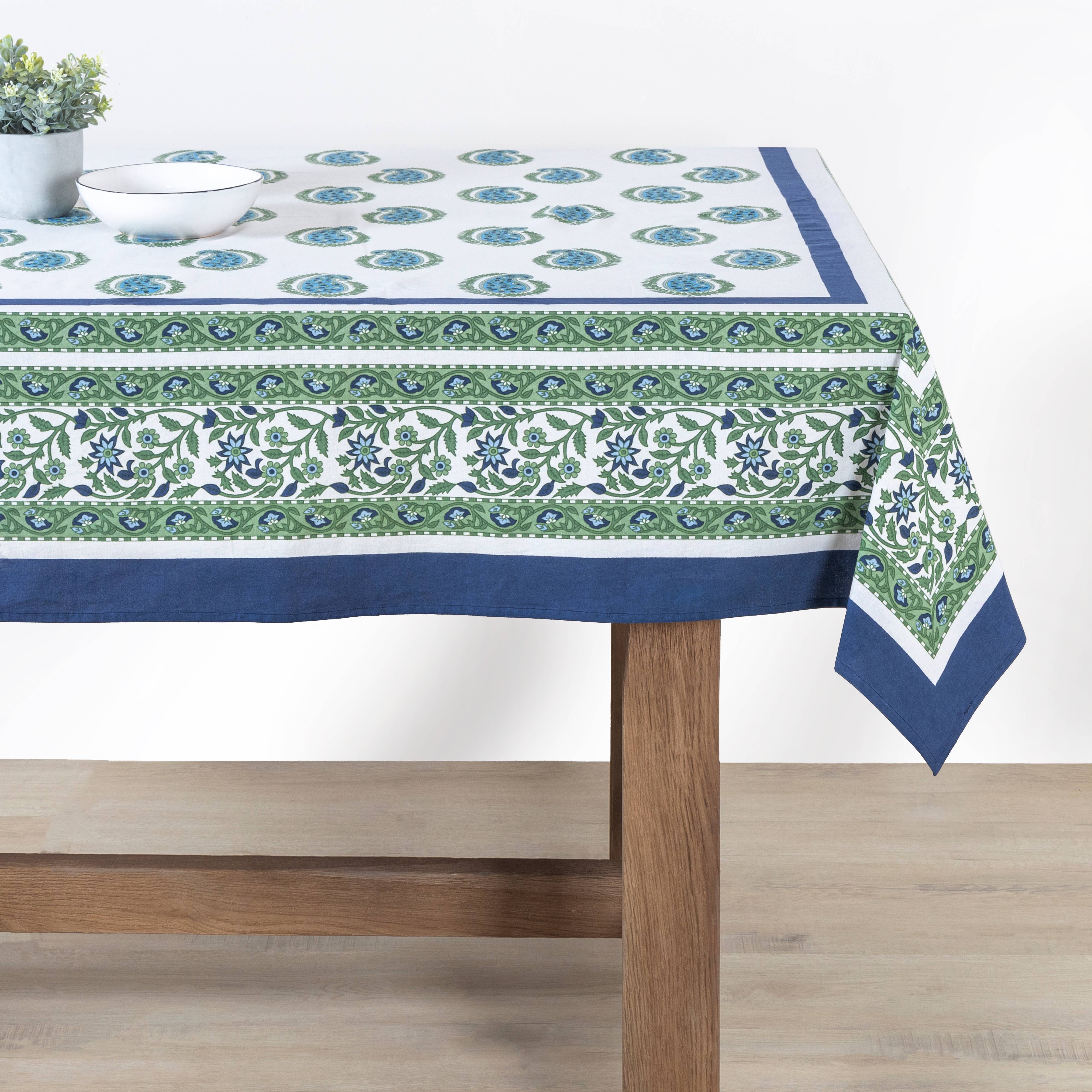 Cassis Blue & Green Tablecloth: 71" x 106"