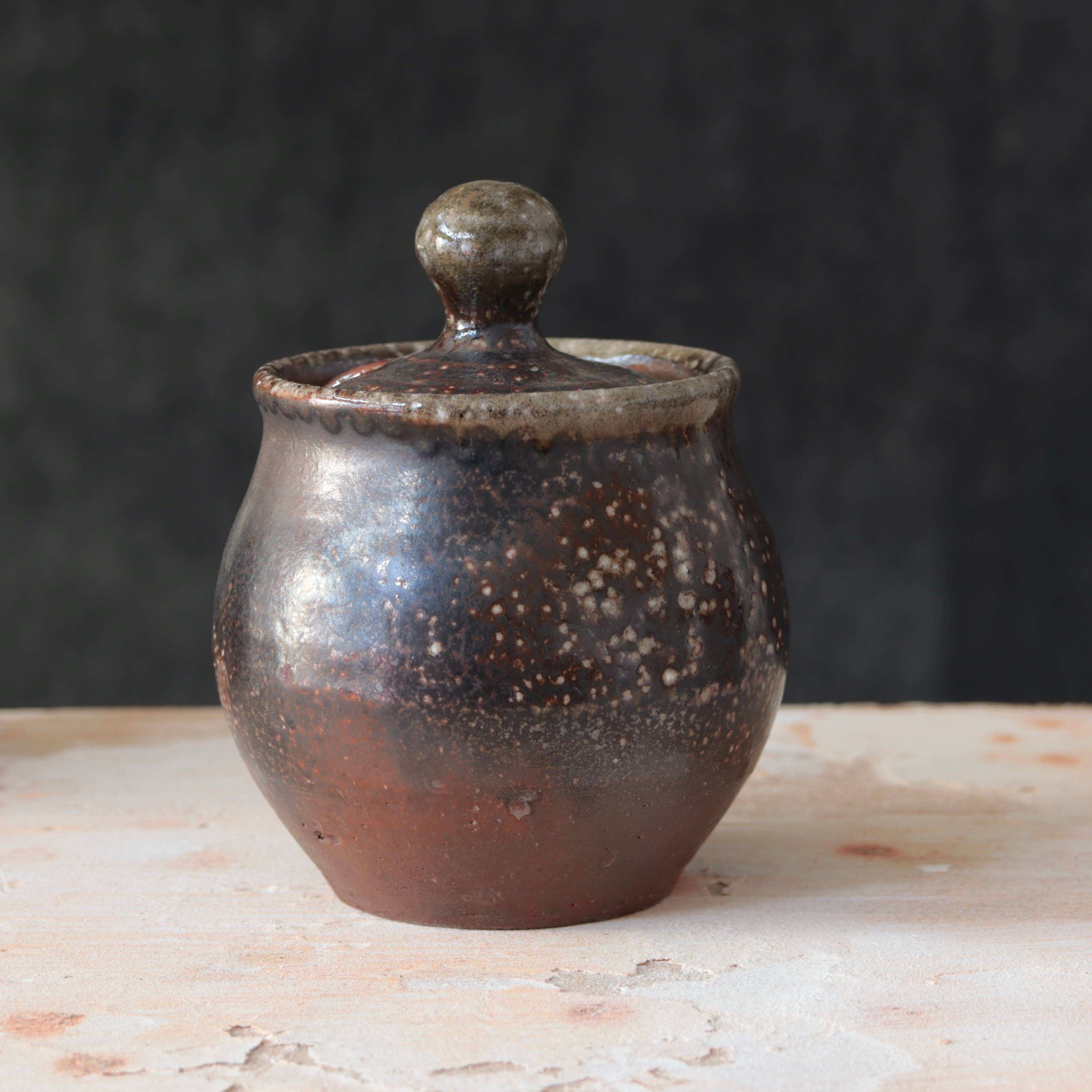 Soda-Fired Sugar Jars Dark Surface Round