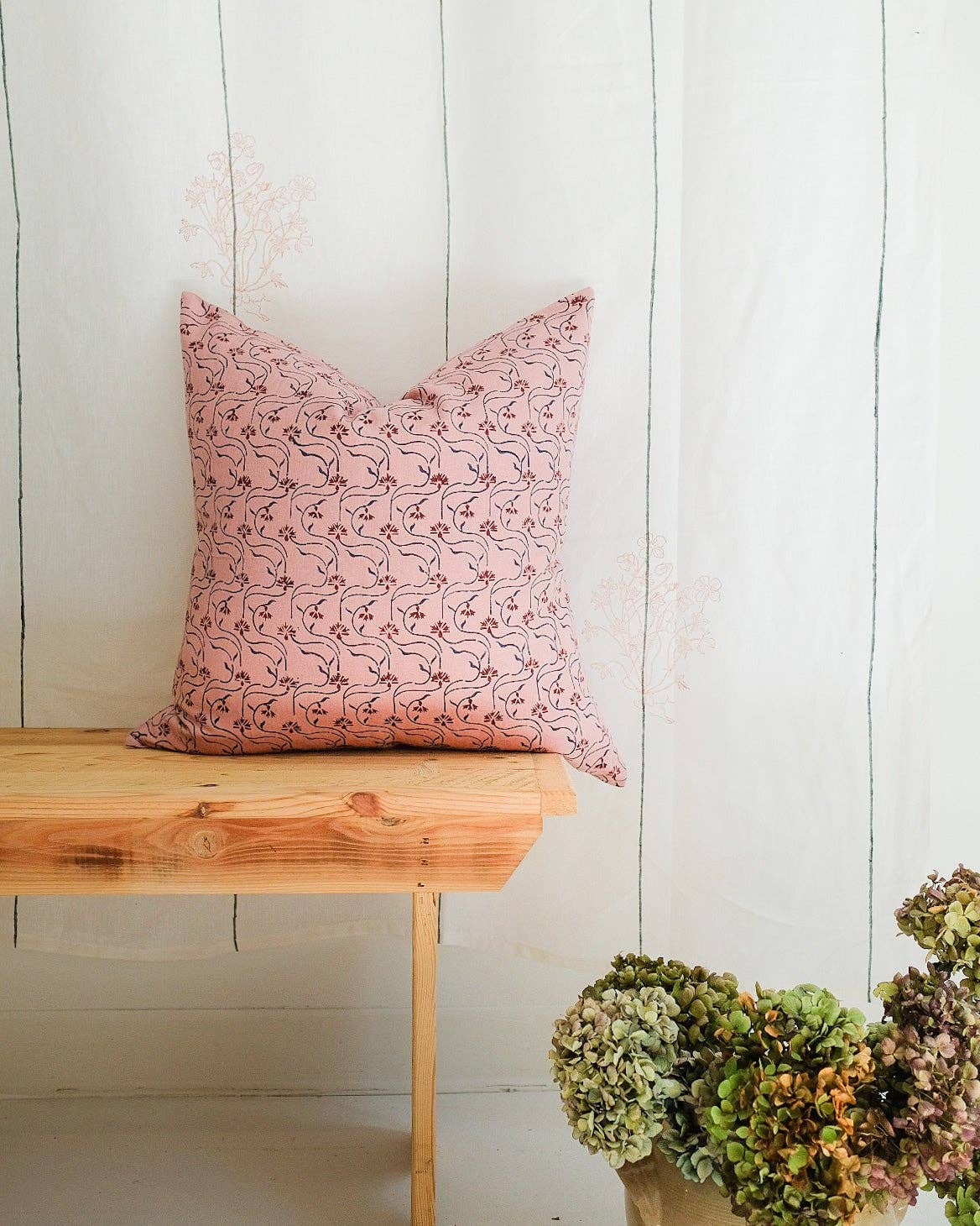 Tara - Hand Block-printed Linen Pillowcase: 18x18