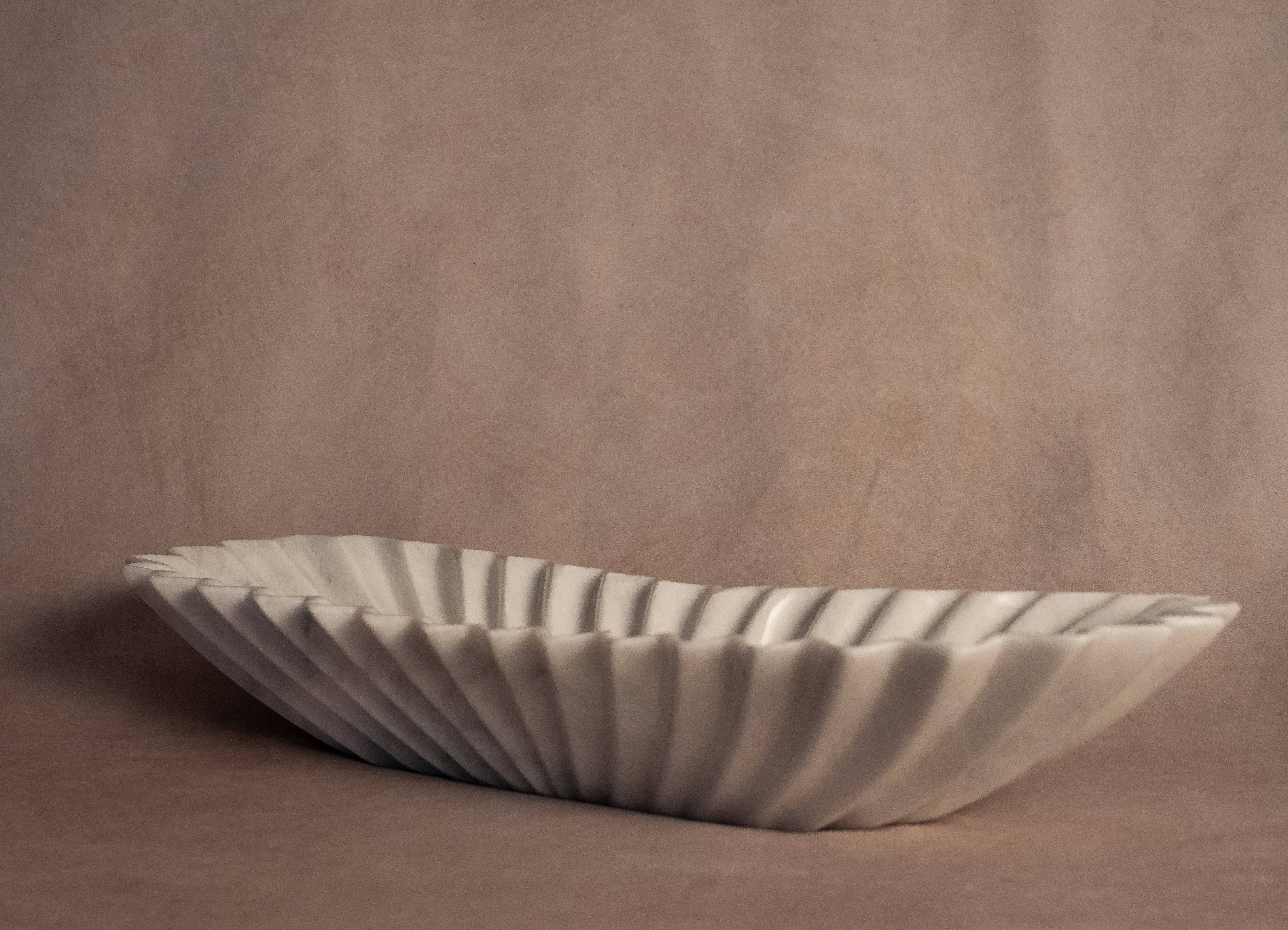 Oblong Fluted Marble Bowl - Large