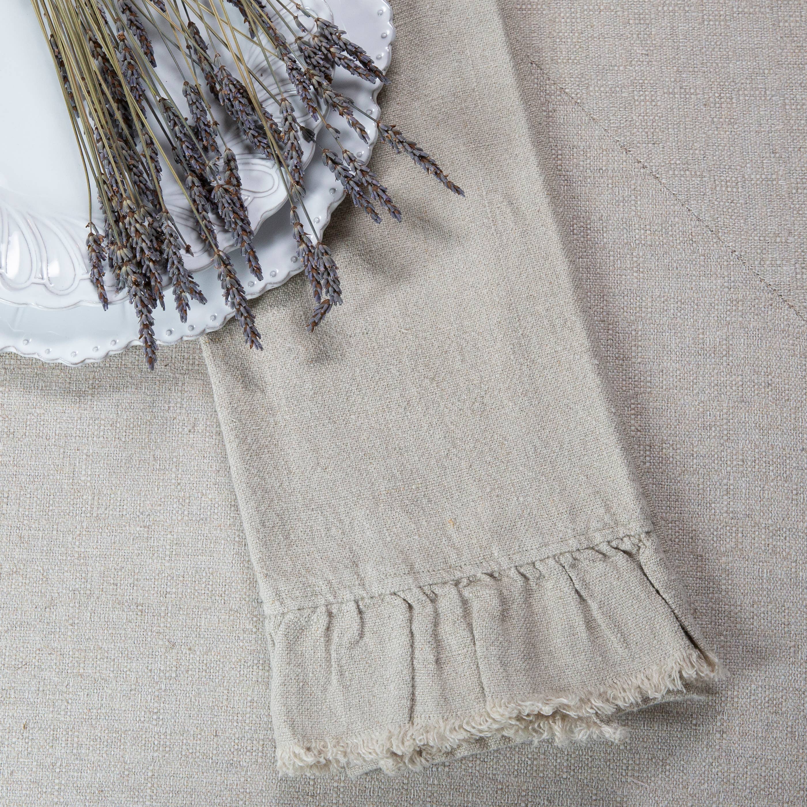 Provence Linen Towel with Ruffle and Fringe: Off White