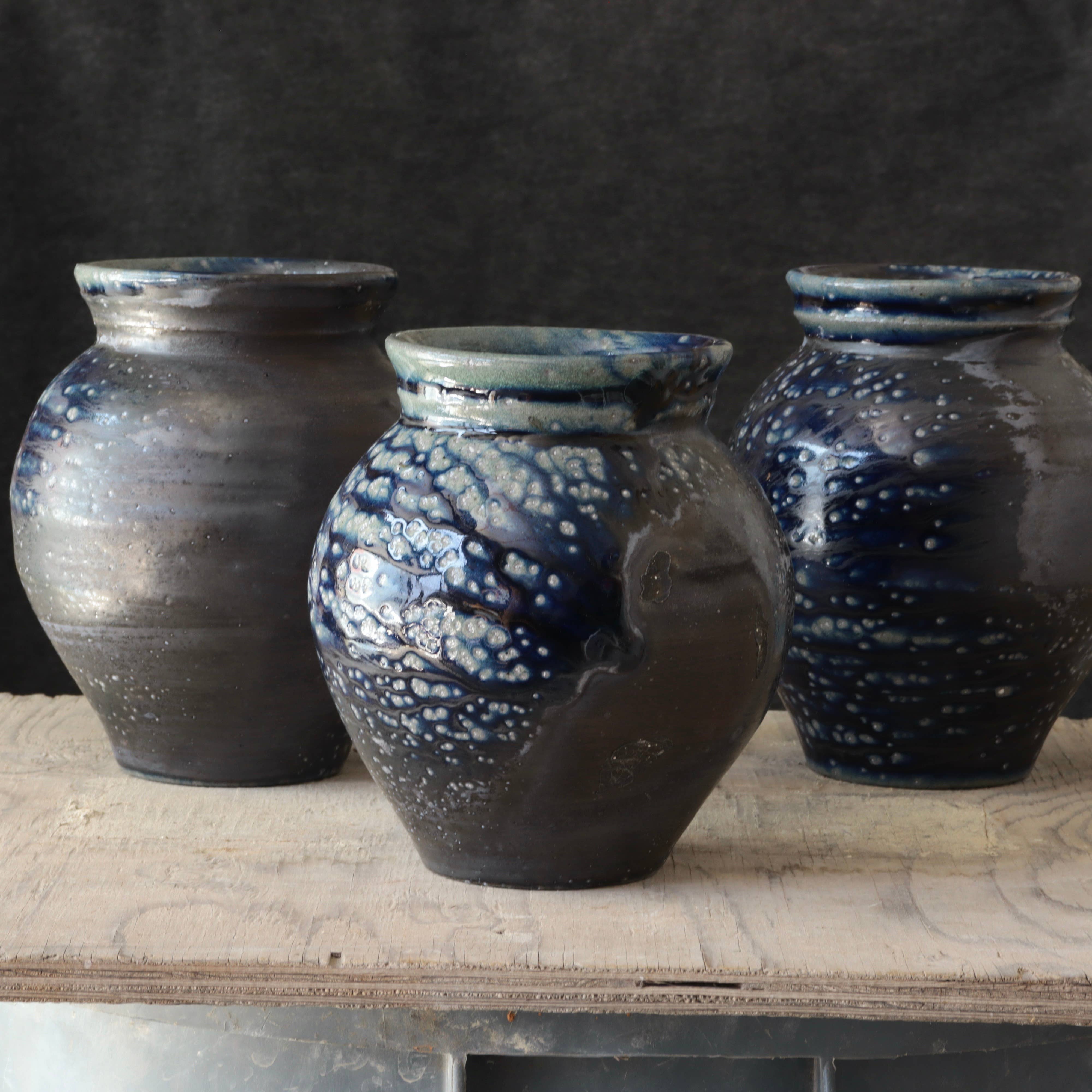 Soda Fired Vase Cobalt Blue/Black 7-8"