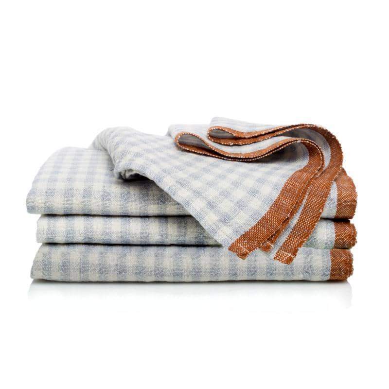 Two-Tone Gingham Napkins Blue & Cognac, Set of 4