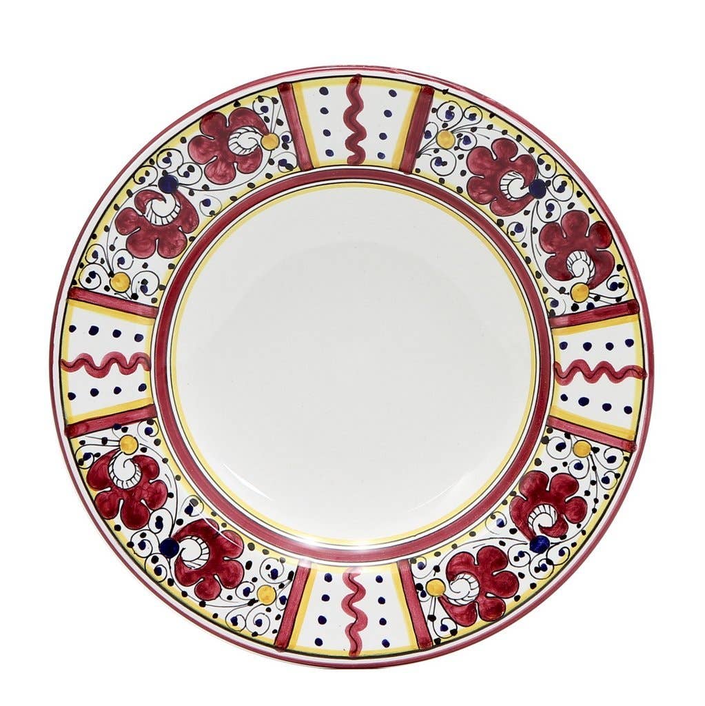 ORVIETO RED ROOSTER: Rim Pasta Soup Plate (White Center)
