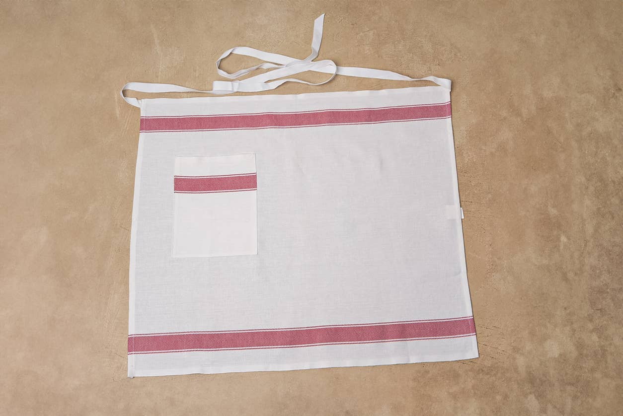 Classic Italian Apron - 100% Cotton - Herringbone Red