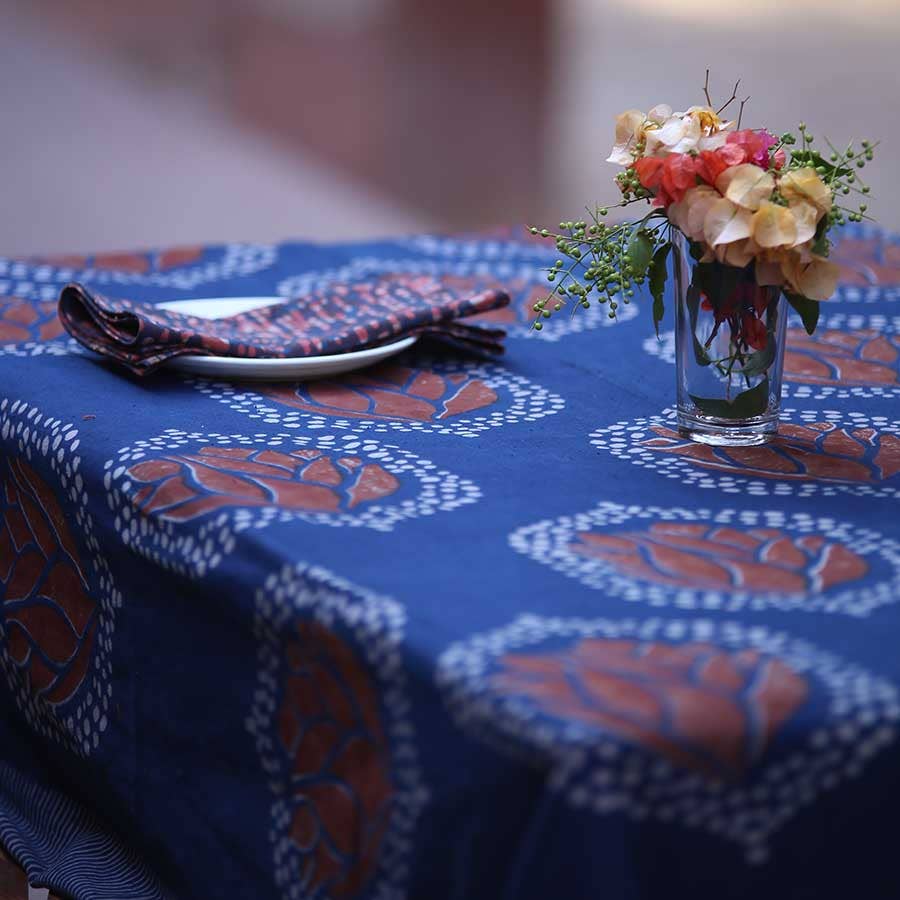 Indigo Block Print Tablecloth 56"x108"